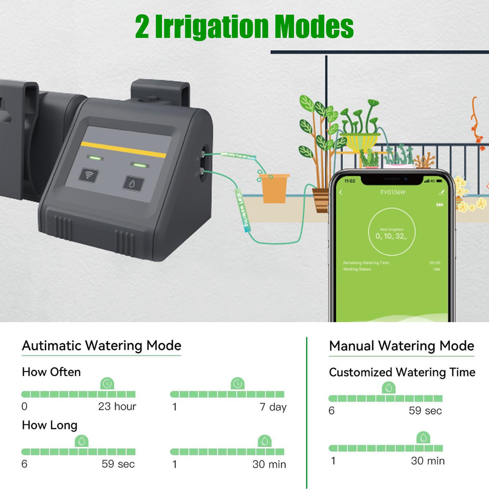 Set di irrigazione automatico per fiori WiFi, sistema di irrigazione per balcone da ufficio, con pompa, irrigazione a goccia per 10 piante spray, telecomando APP, irrigazione intelligente