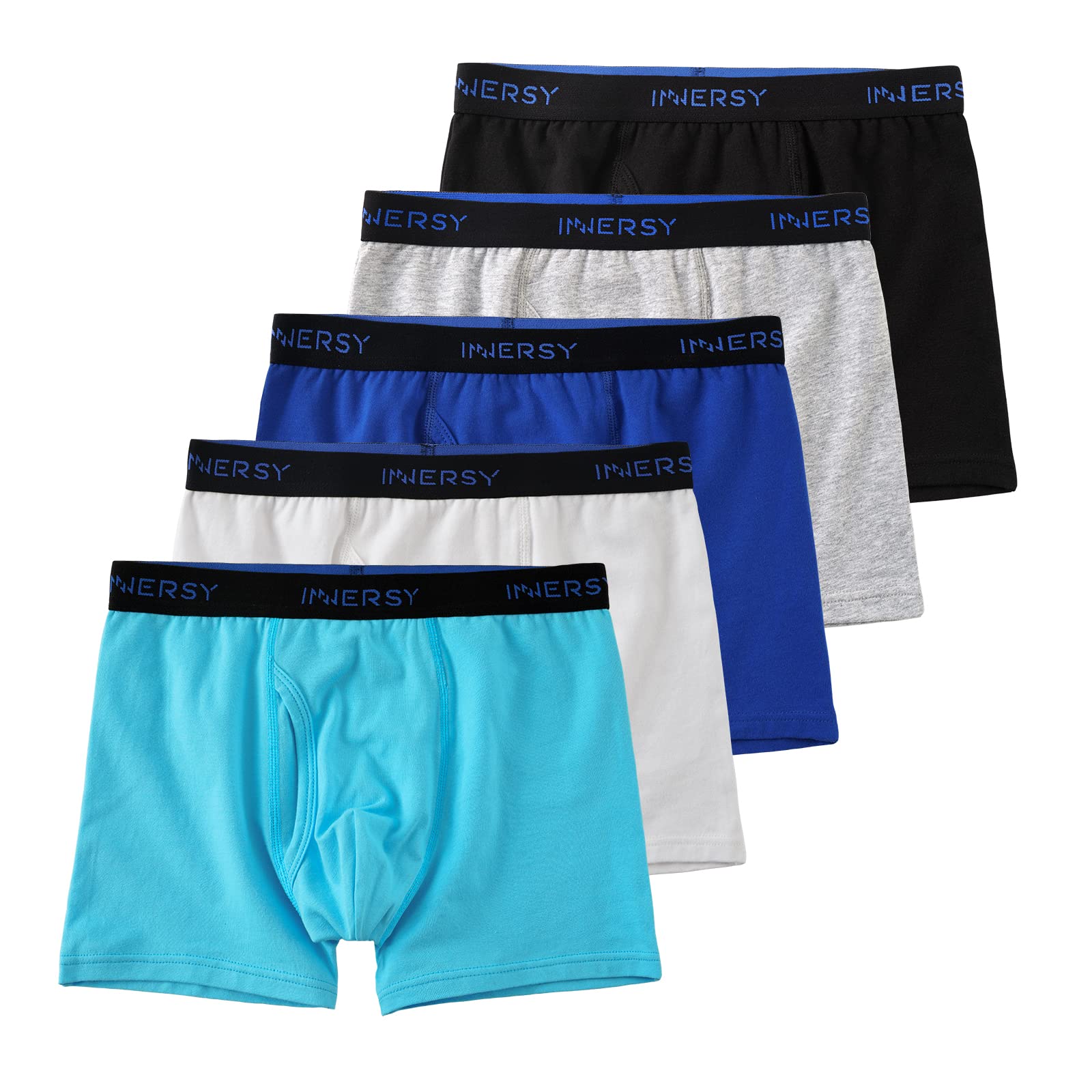 INNERSY Boys Underwear Stretchy Cotton Soft Boxer Briefs for 6-18 Teen Boys 5 Pack