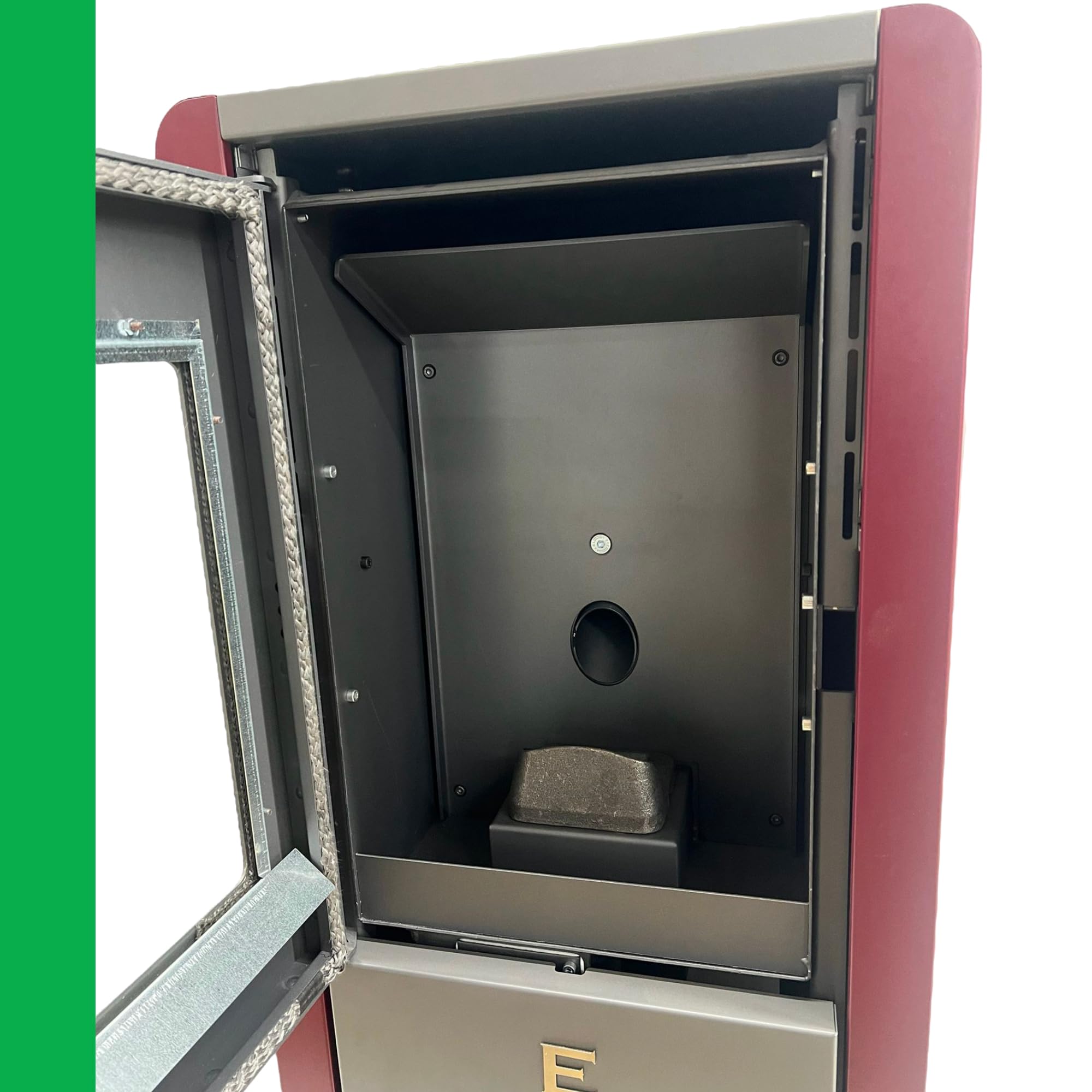 EIDER BIOMASA Stufa a pellet PETIT 6,5 kW a risparmio energetico, capacità serbatoio 13 kg, camera doppia, sistema in vetro pulito, automatico, super riscaldamento, 110 m³, colore: bordeaux