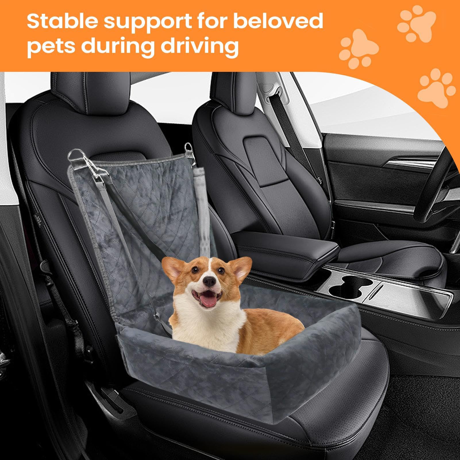 Seggiolino auto per cani, comodo sedile con 2 tasche laterali, cuscino per | veicoli per cuccioli, per sedili anteriori e posteriori, viaggi, viaggi su strada, pendolari, camper, SUV