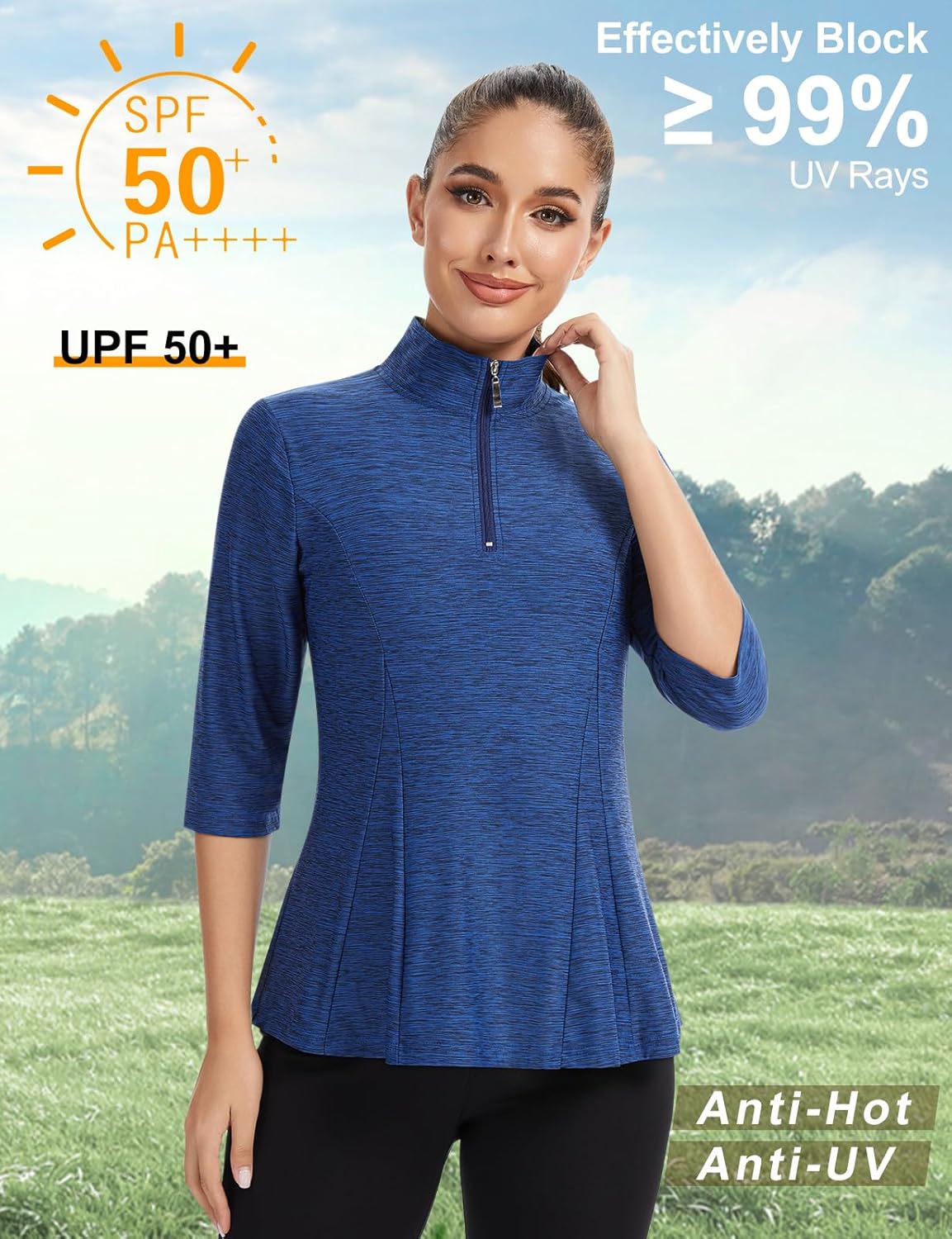 Misyula Style Womens Golf Polo Shirts 3/4 Sleeve Quarter Zip Pullover Dry Fit Tennis Workout Tops S-2XL - Image 5