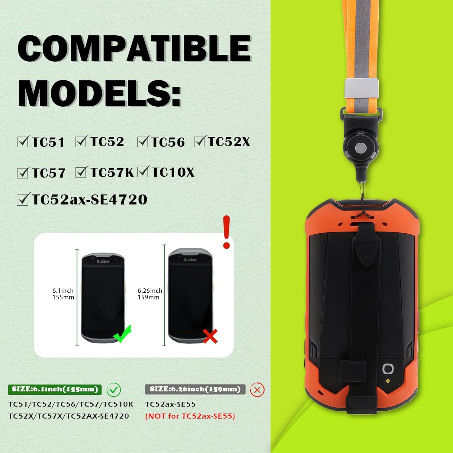 Protective Case for Zebra TC51 TC52 TC56 TC57 TC510K with Hand Strap & Neck Strap – Rugged Boot Cover Compatible with Zebra Handheld Barcode Scanners (Orange) - Image 4