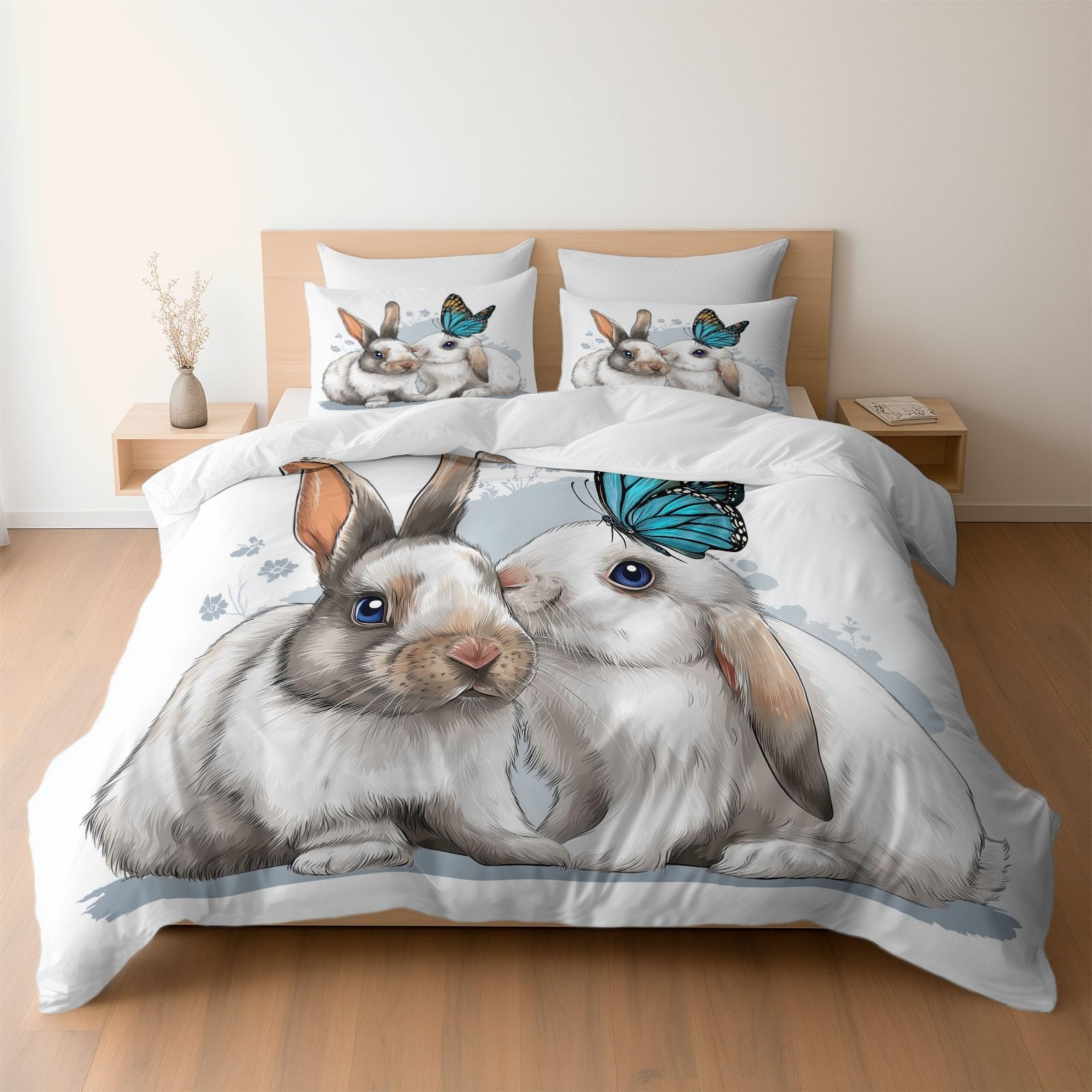 Housse de couette 220x240 microfibre douce anti-plis animaux romantiques