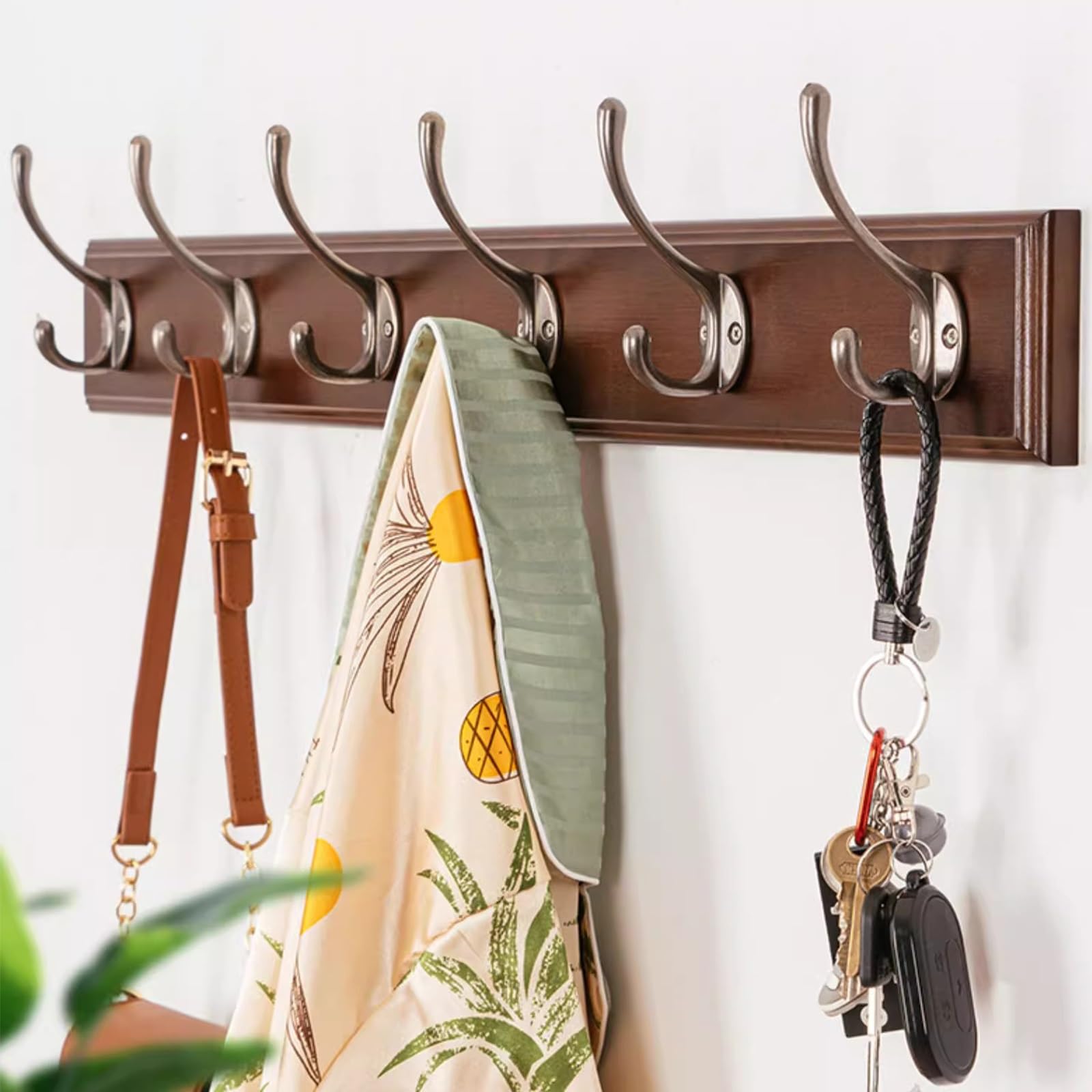 Percheros Pared Madera, Largo Colgador Pared,Percha Pared,Colgadores Pared,4-8 Ganchos for Abrigos,Chaqueta,Marrón(7 Hooks 87 * 8cm)