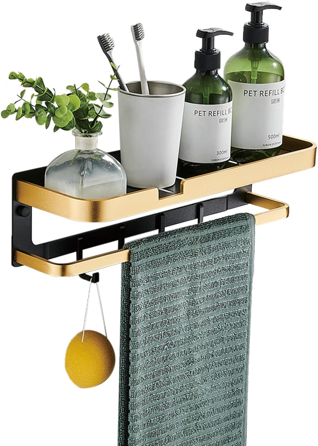 Amazon｜シャワーキャディ壁掛けシャワーシェルフ接着剤シャワーバスケット掘削不要防錆スペースアルミニウム浴室トイレ用,Gold A,40cm (Color Golden B, Size