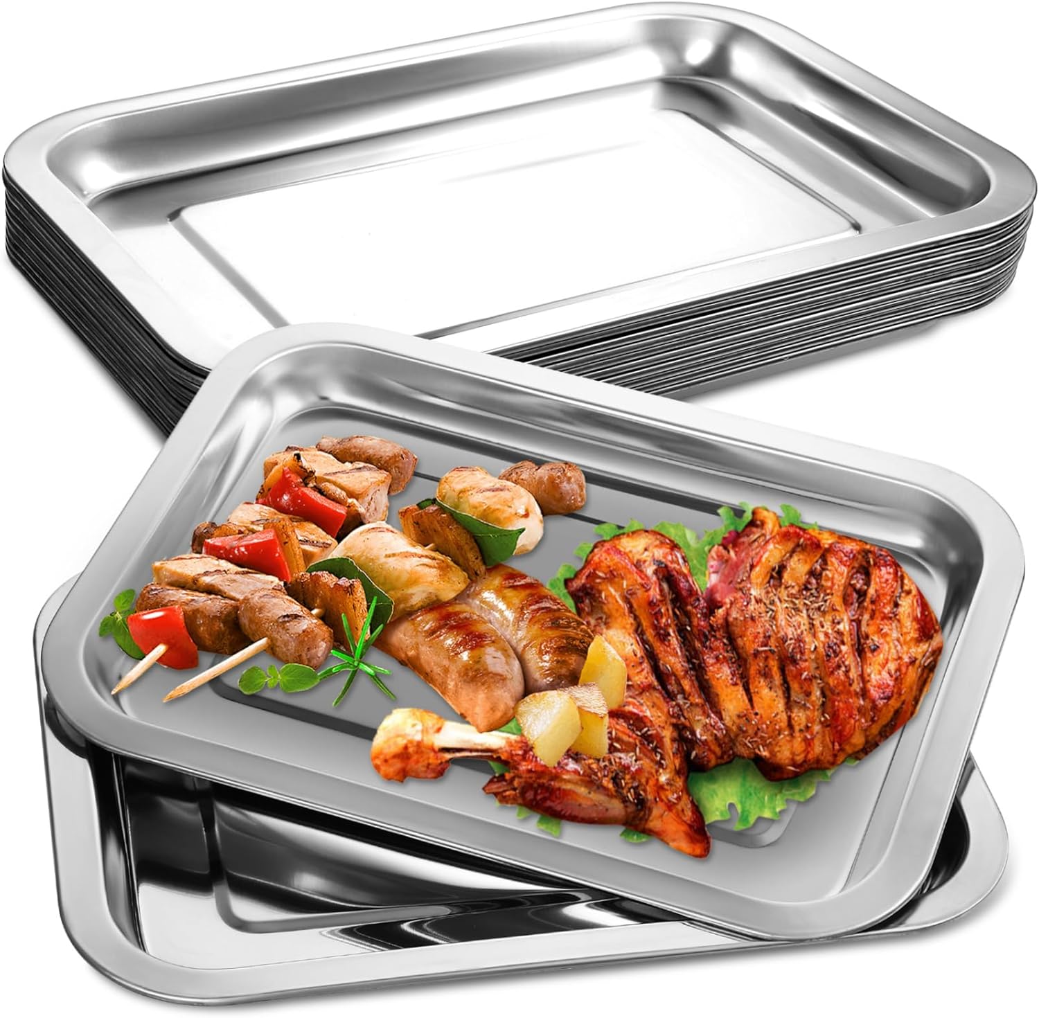 10pcs Stainless Steel Baking Sheets Wire Rack Cookie Sheet Pan for Oven Nonstick Bakeware Trays