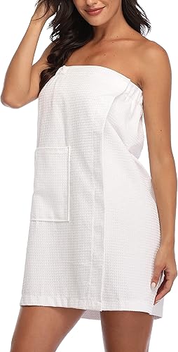 Miniatura 2 de sunshinemall Bata de baño ligera para mujer, bata de baño de punto gofre, bata de baño de secado rápido con cierre ajustable