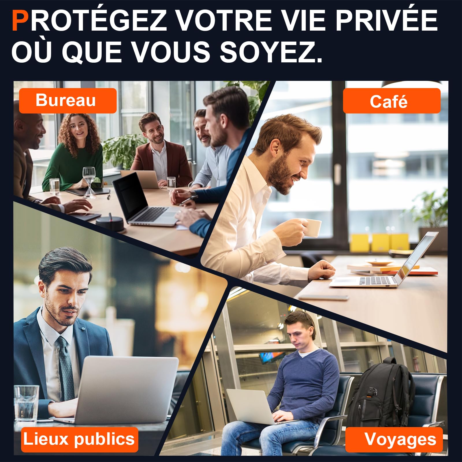 Film de protection anti-espion 16 pouces 16:10 pour ordinateur portable, filtre détachable anti-lumière bleue et reflets