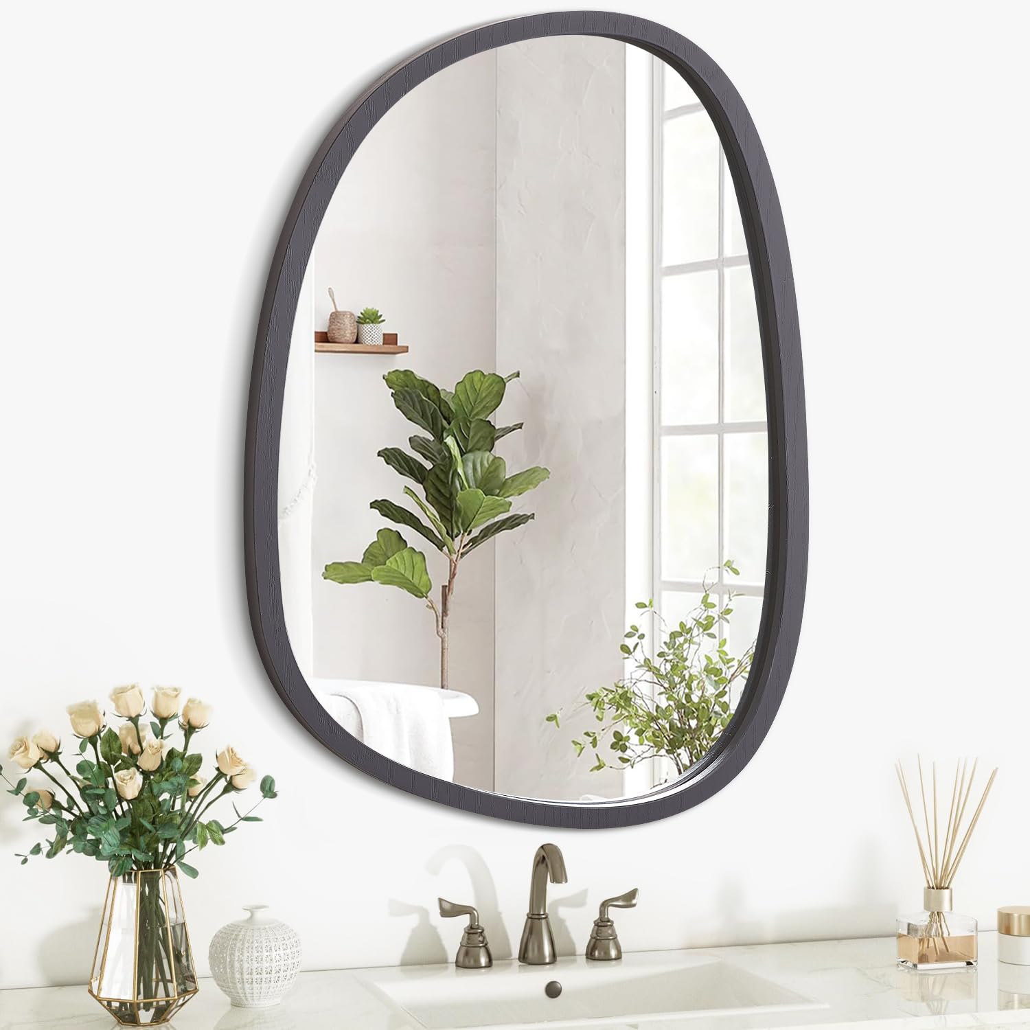 Specchio Ondulato Asimmetrico Grande A Figura Intera - Cornice In Lega Di Alluminio Nero, Vetro 3mm Antideflagrante Per Soggiorno E Camera - 4