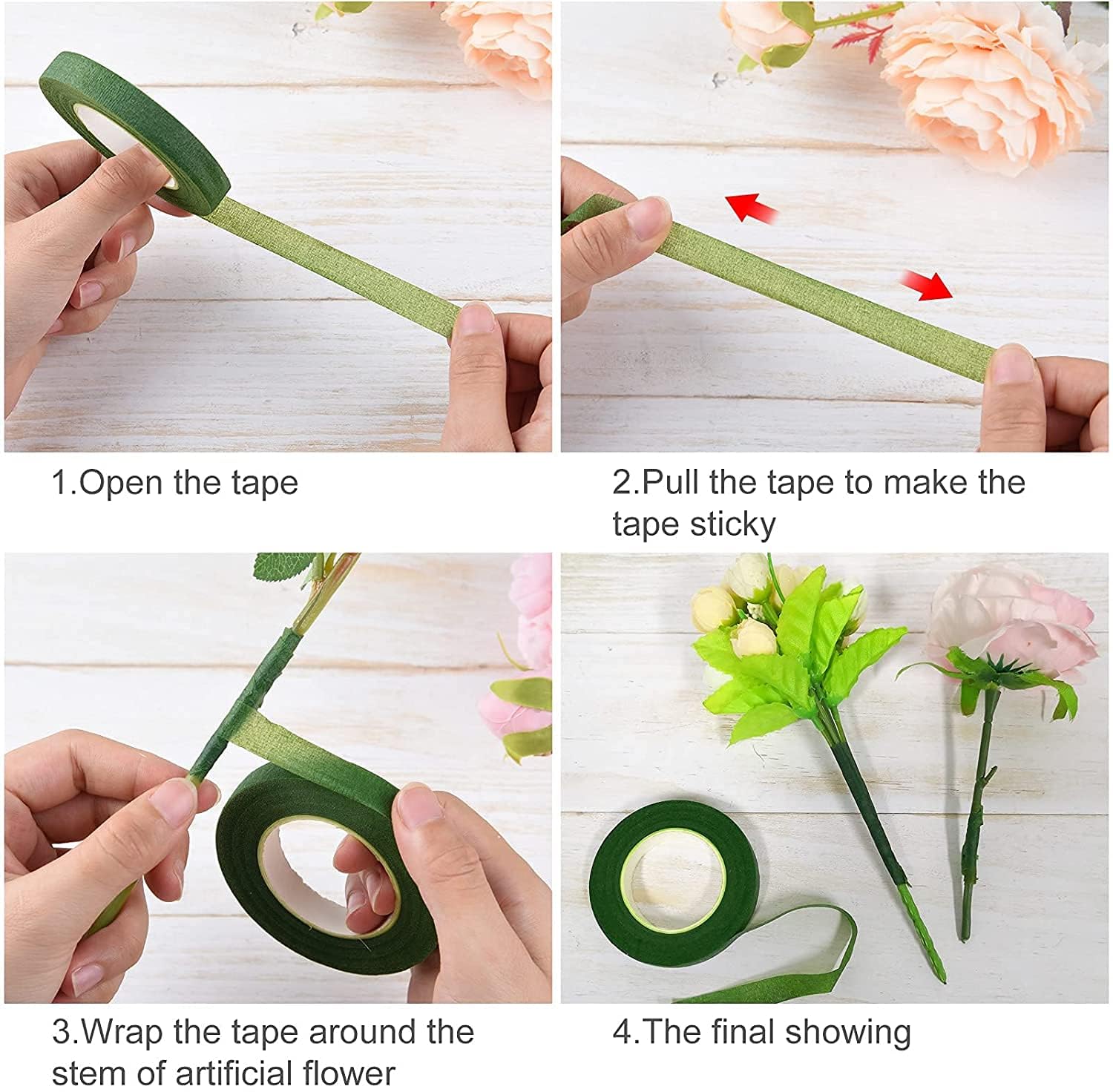 Pixora 50 Pcs Green Floral Stem Wire 3mm Thick 30cm (12 Inch) with 2 Rolls Floral Tape β for Crochet Flower, Artificial Flower, Bouquet Making & DIY Craft 2