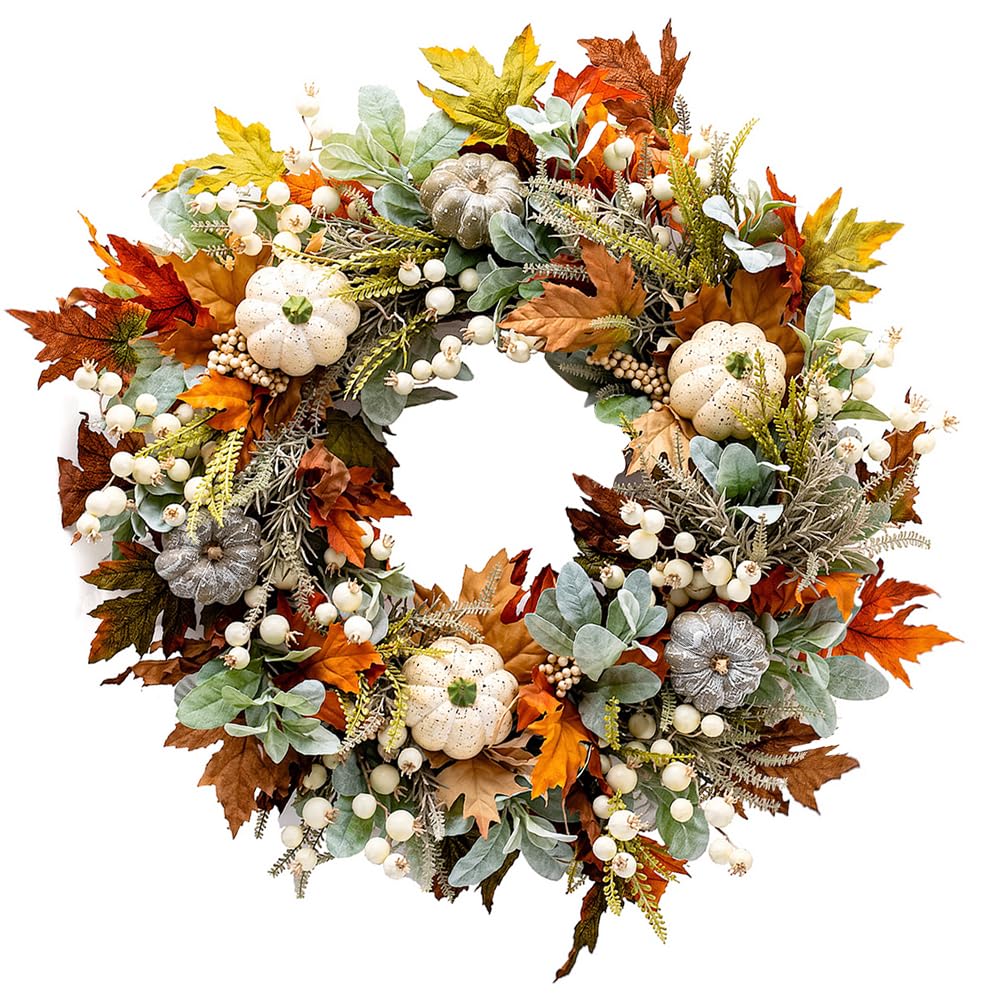 40cm Autumn Wreath for Front Door, Artificial Autumn Wreath
