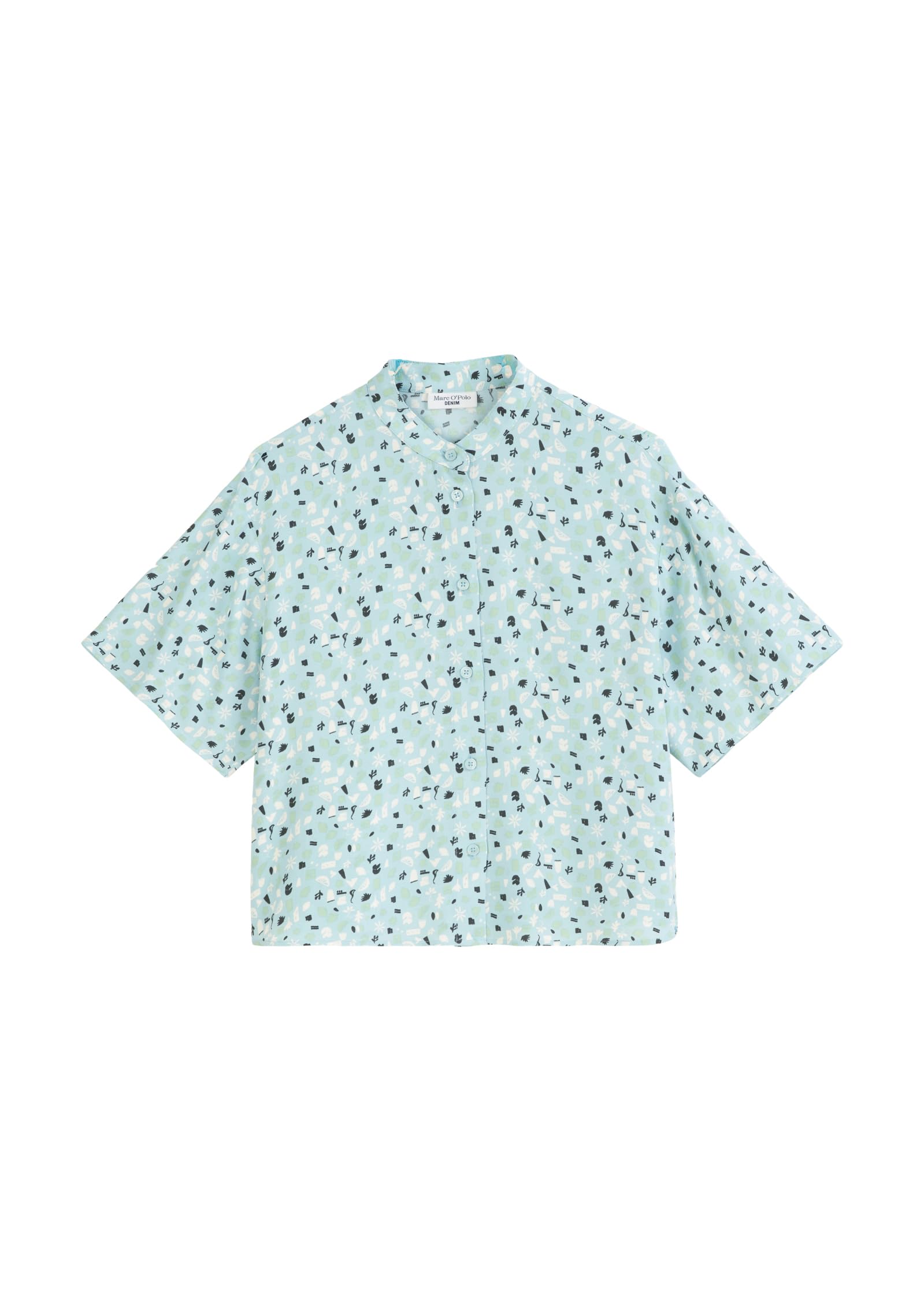 Marc O'Polo Denim Damen Kurzarmbluse mit Stehkragen Cropped