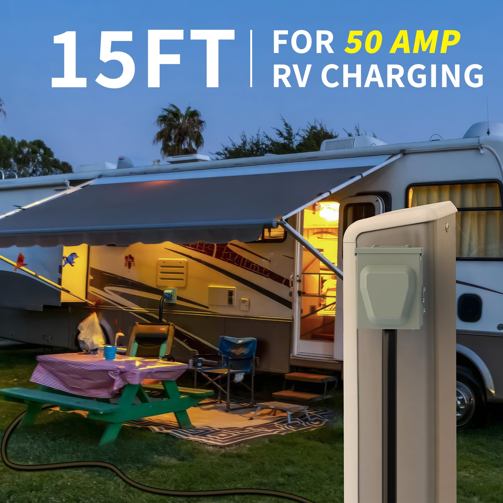 Snapklik.com : 50 Amp Power Inlet Box And 15FT Generator Cord, 125V ...