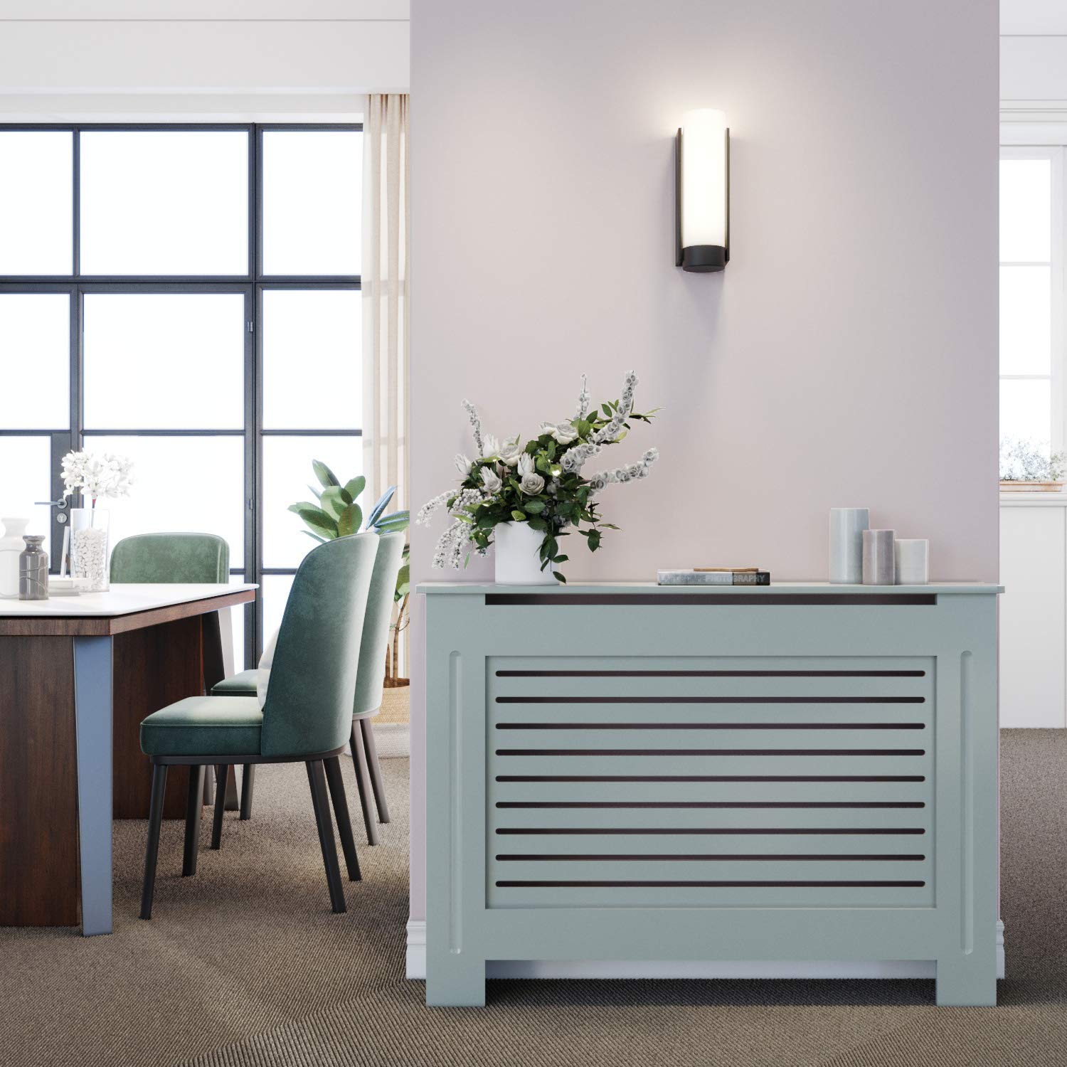 ELEGANT Radiator Cover Horizontal Slat Radiator Shelve Grey Painted Modern MDF Cabinet for Living Room Bedroom, Medium — image 1
