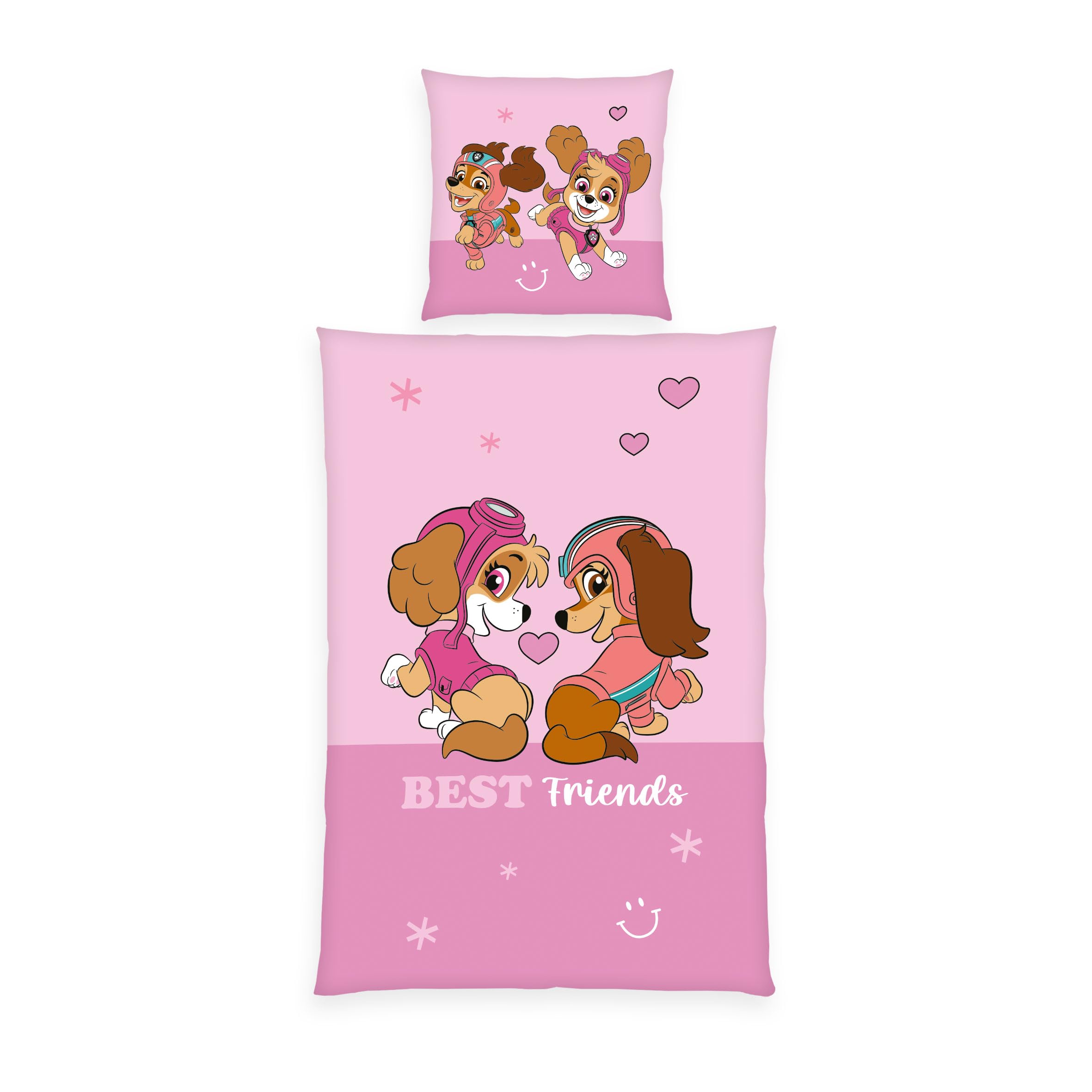 Herding Paw Patrol Bed Linen, Pillowcase Approx. 80 x 80 cm, Duvet Cover Approx. 135 x 200 cm, with Button Placket, 100% Cotton