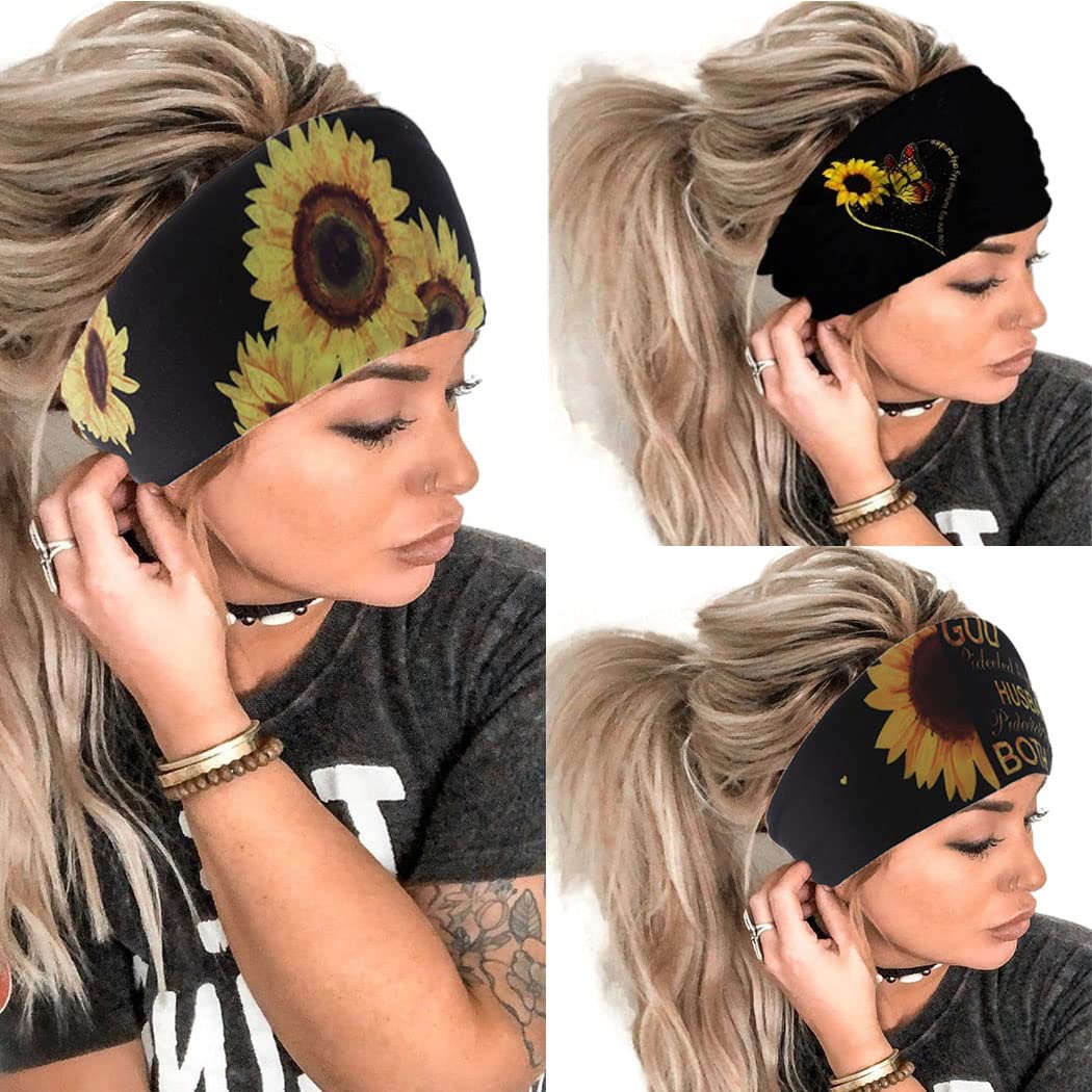Fashband Boho Headbands Printed Hair Scarf Wide Hair Bands Strechy Yoga Sport Hair Warps Fashion Hair Accessory for Woman and Girls Pack of 3 (Type B)