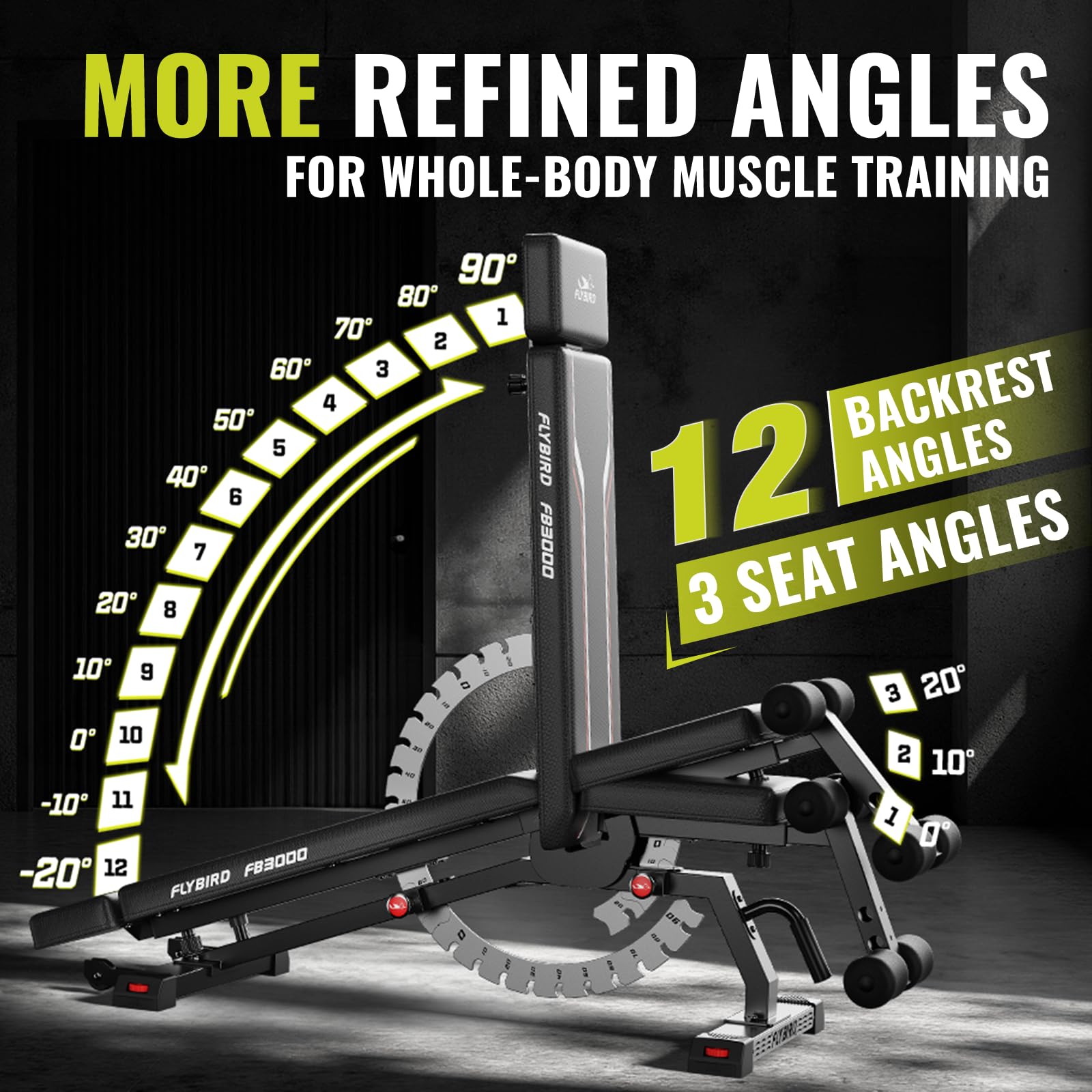 FLYBIRD Instelbare Bank, Multifunctionele Gewichtbank met 8-posities verstelbare rugleuning/3-posities verstelbare voetsteun, 318 kg Draagvermogen, Vouwbare Trainingsbank met 90° Hoek voor Thuisgym
