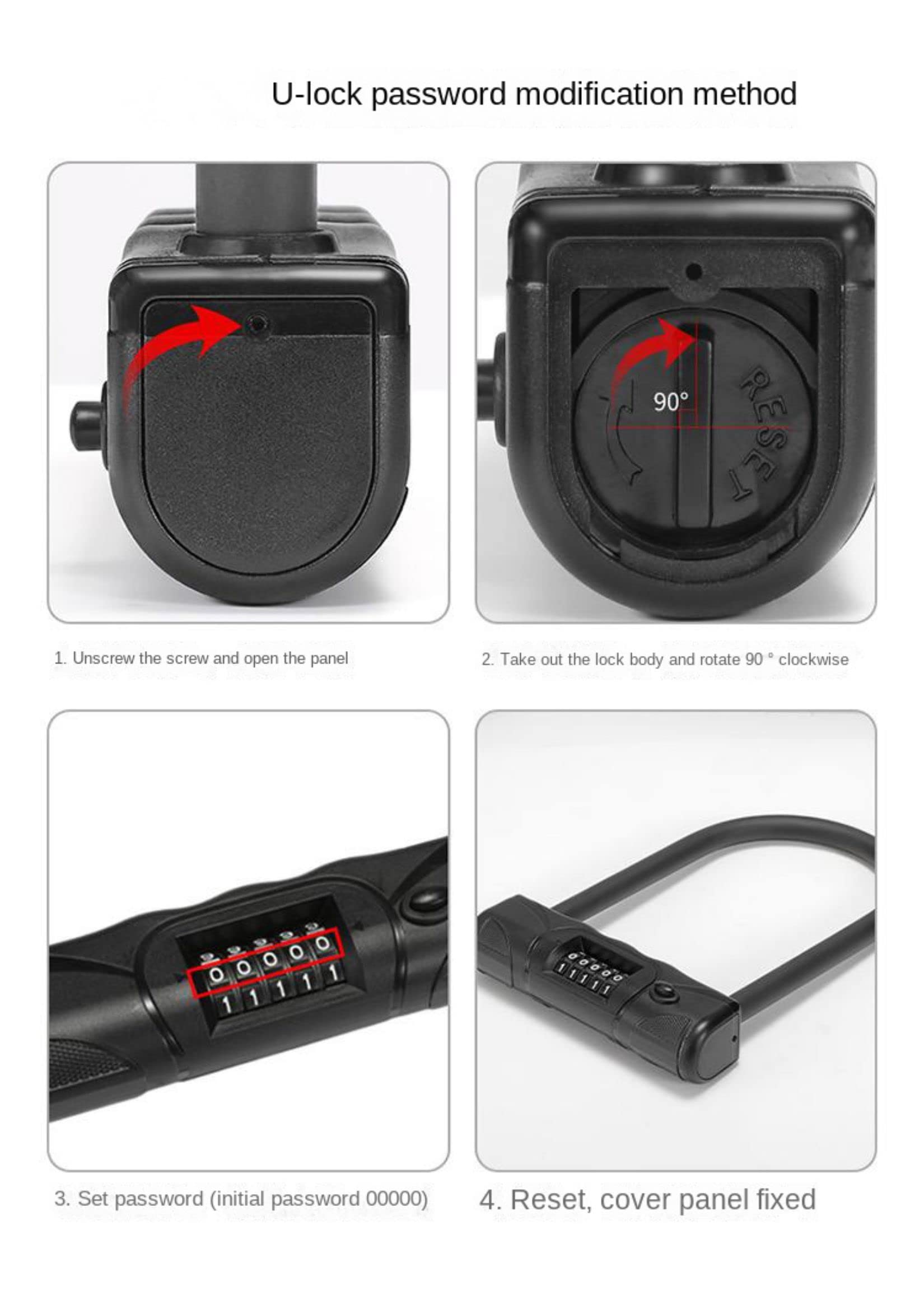 Lucchetto a U Portatile per Bici e Scooter con codice di Combinazione a 5 cifre, Testa del Lucchetto a U con Batteria elettrica e Design antifurto