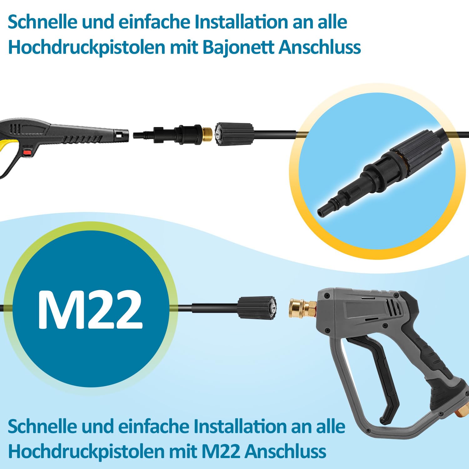 Rohrreinigungsschlauch 30 m für Kärcher K2 K3 K4 K5 K6 K7 HD Hochdruckreiniger, 160 bar, mit 2 Adaptern und 2 Düsen, starr + rotierend, 1/8 Anschluss, Rohrreinigungsset