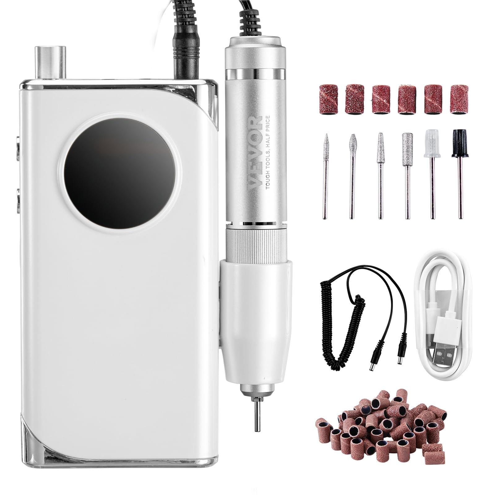 VEVOR Taladro de Uñas Eléctrico Recargable, Máquina de Lima de Uñas Inalámbrica Portátil de 40.000 RPM, Herramienta de Amoladora de Gel Acrílico para Manicura Pedicura Tallar Esmalte, 157 x 76 x 42 mm