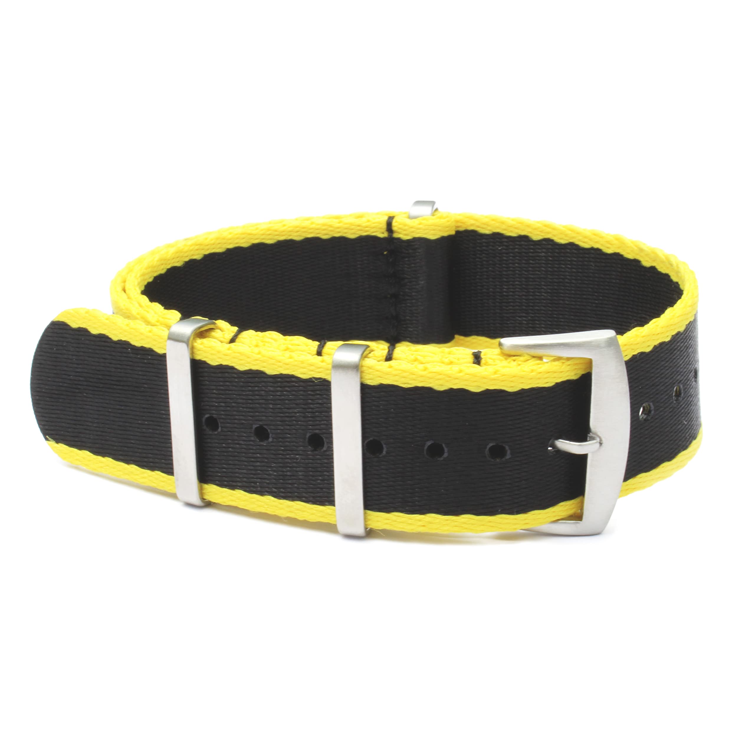 WAMD Seat Belt NATO Watch Strap (Black with Yellow Border Smooth) (22mm) (B0B53JDSL7) Amazon Price History, Amazon Price Tracker