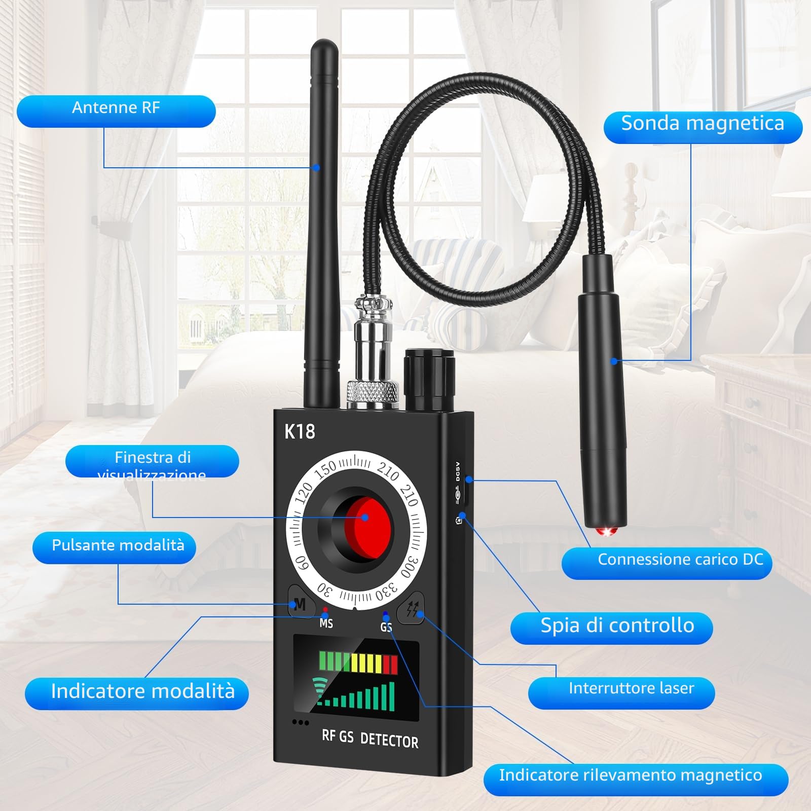 K18 Rilevatore 4-in-1 RF GPS per Telecamere e Tracker