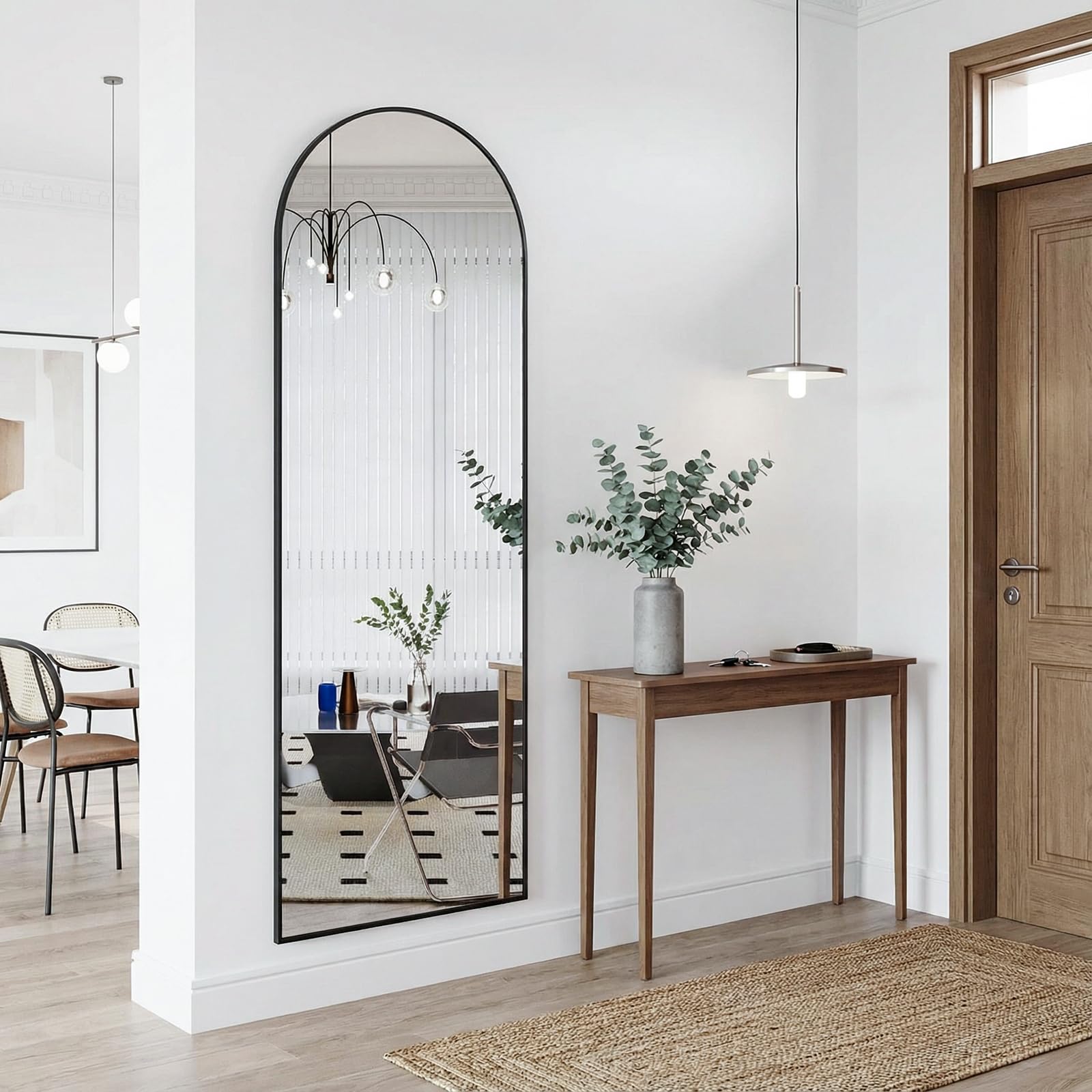 Clevich Specchio da Terra Curvo, 162 x 50 cm, Specchio da Parete con Cornice in Alluminio per Camera da Letto,Bagno,Ingresso e Corridoio, Nero