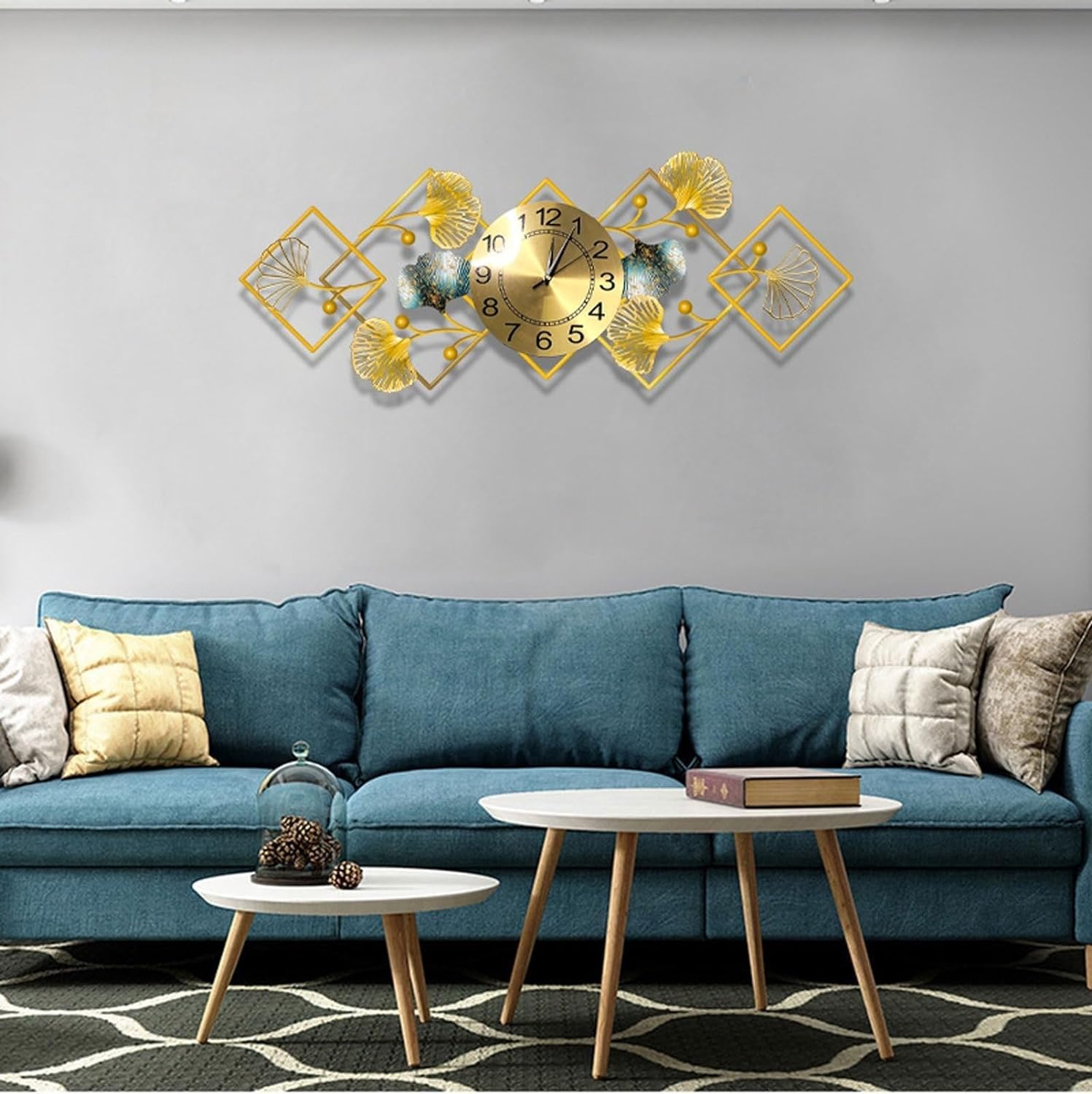 SaryEdge Wall Clock Modern 3D Metal Ginkgo Leaf Large Wall Clock, Silent Non-Ticking Wall Clock Decoration Suitable for Living Room, Bedroom and Office,