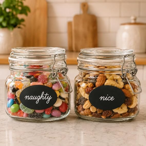 Glass Jars with Lids, 500ml Clip Top Glass Jar Set of 6, Airtight Storage | Includes Reusable Labels and Pen for Spices, Cookies, Tea, Coffee and Sugar - Storage Jars Ideal for Pantry Organisation