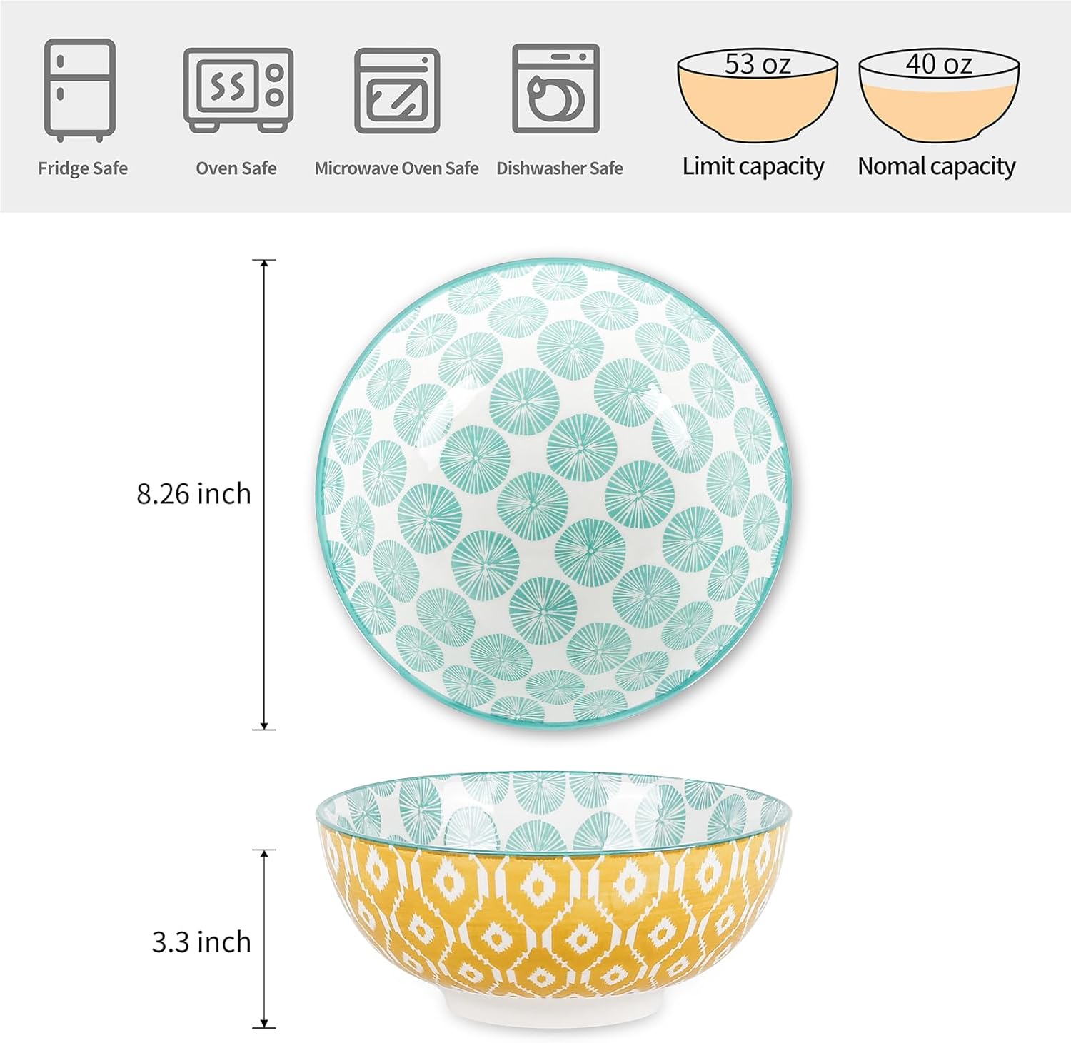 Selamica Ceramic Large Salad Bowls Set, 53 OZ Pho Bowls 8 Inch Soup Bowls for Kitchen, Large Serving Bowls for Ramen Pasta Fruit Dinner, Stackable & Sturdy, Set of 3, Assorted Colors - Image 2