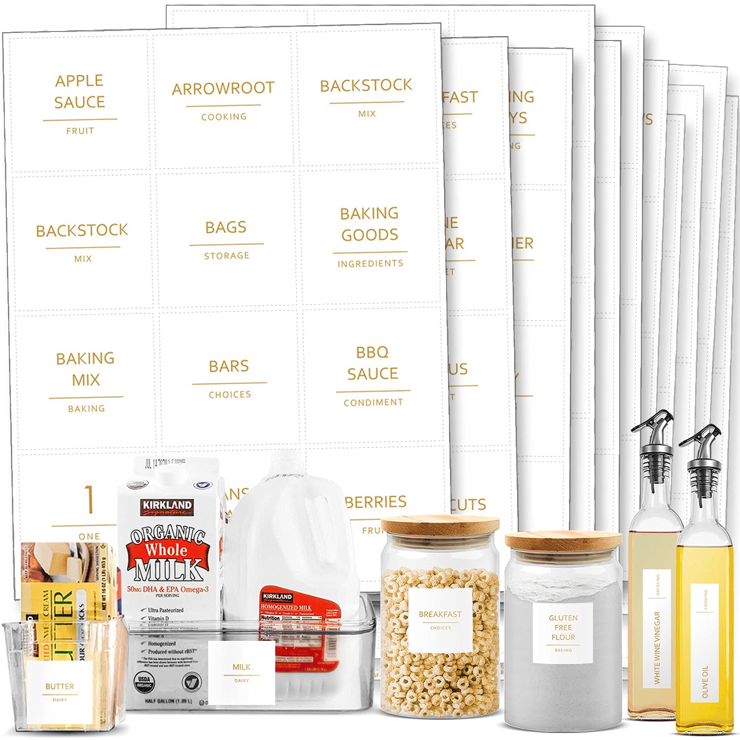 Talented Kitchen157 Gold Minimalist Supplementary Pantry & Fridge Labels. Gold Pantry Label Stickers on White Water Resistant Vinyl. Food Jar Labels Decals. Pantry Organization and Storage Sticker