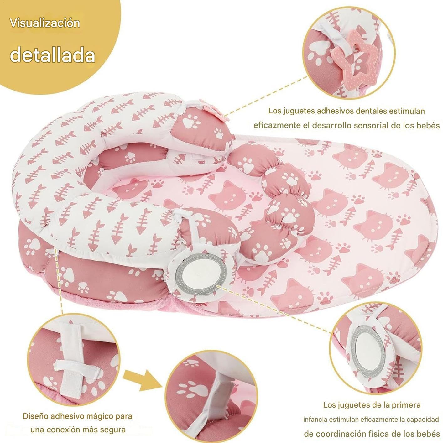 Tapete De Juegos Con Almohada Para Tummy Time Desmontable Sensorial