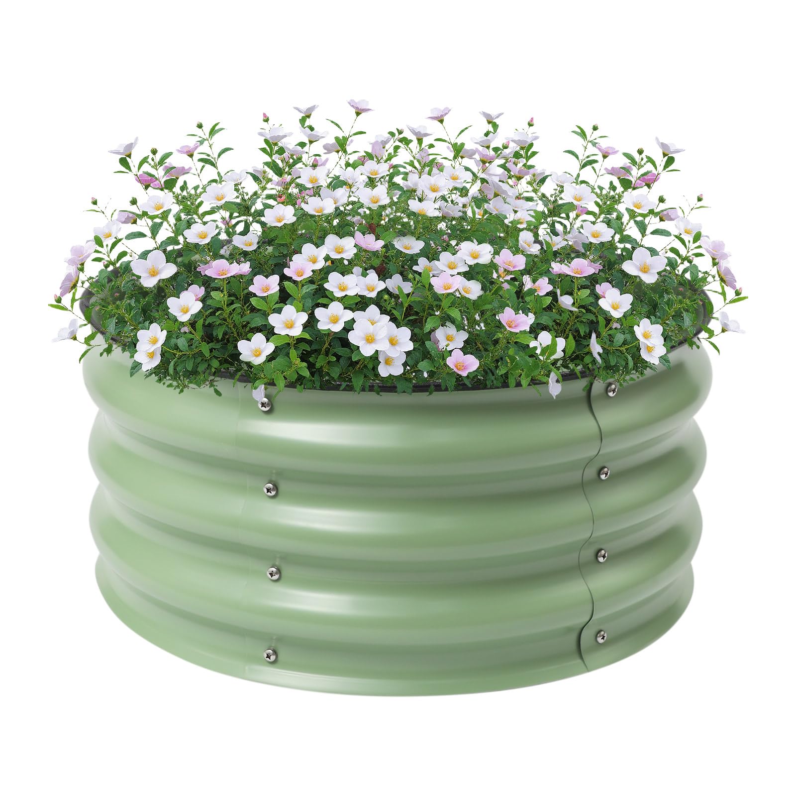 Large Outdoor Flower Pot, Galvanised Planter, Powder Coated, Metal Planter, Vegetable Bed, Raised Bed, Round, 60 x 60 x 28 cm, Garden Circular for Vegetables