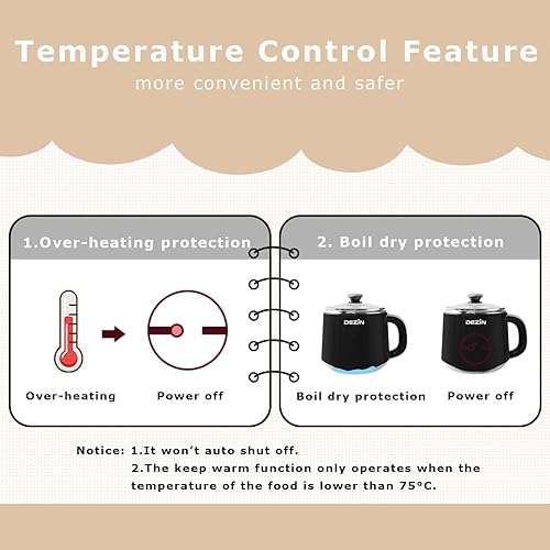 Miniatura 5 de Dezin Olla eléctrica con vaporizador, olla rápida de fideos, olla eléctrica de acero inoxidable de 1.6 litros, perfecta para ramen, huevo,