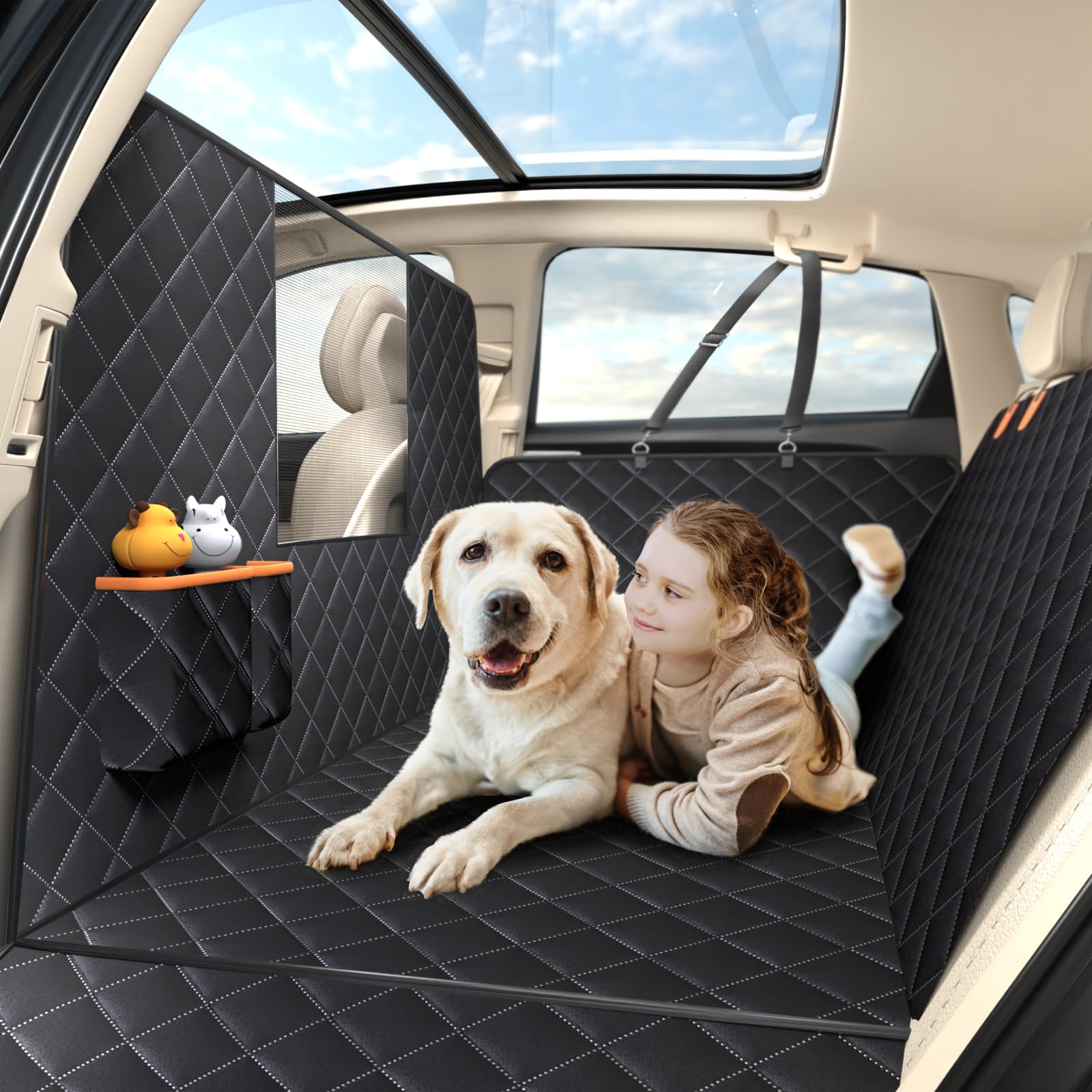 Eosarcu Coprisedile Auto per Cani con estensore, Coprisedile Auto Cani Posteriore tiene 400lbs, 600D, amaca per cani antiscivolo, Amaca per Cani per Lettino da Viaggio per Auto,per Auto, Camion, SUV