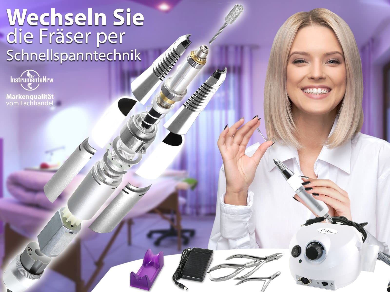 Profi Fußpflegegerät Maniküre Nagelfräser Pediküre Set Fräser Schleifgerät | Elektrisches Nagelpflege Gerät mit Diamantschleifer und ein Fußpflege Nagelzangen Set für die Pflege der Hände und Füße