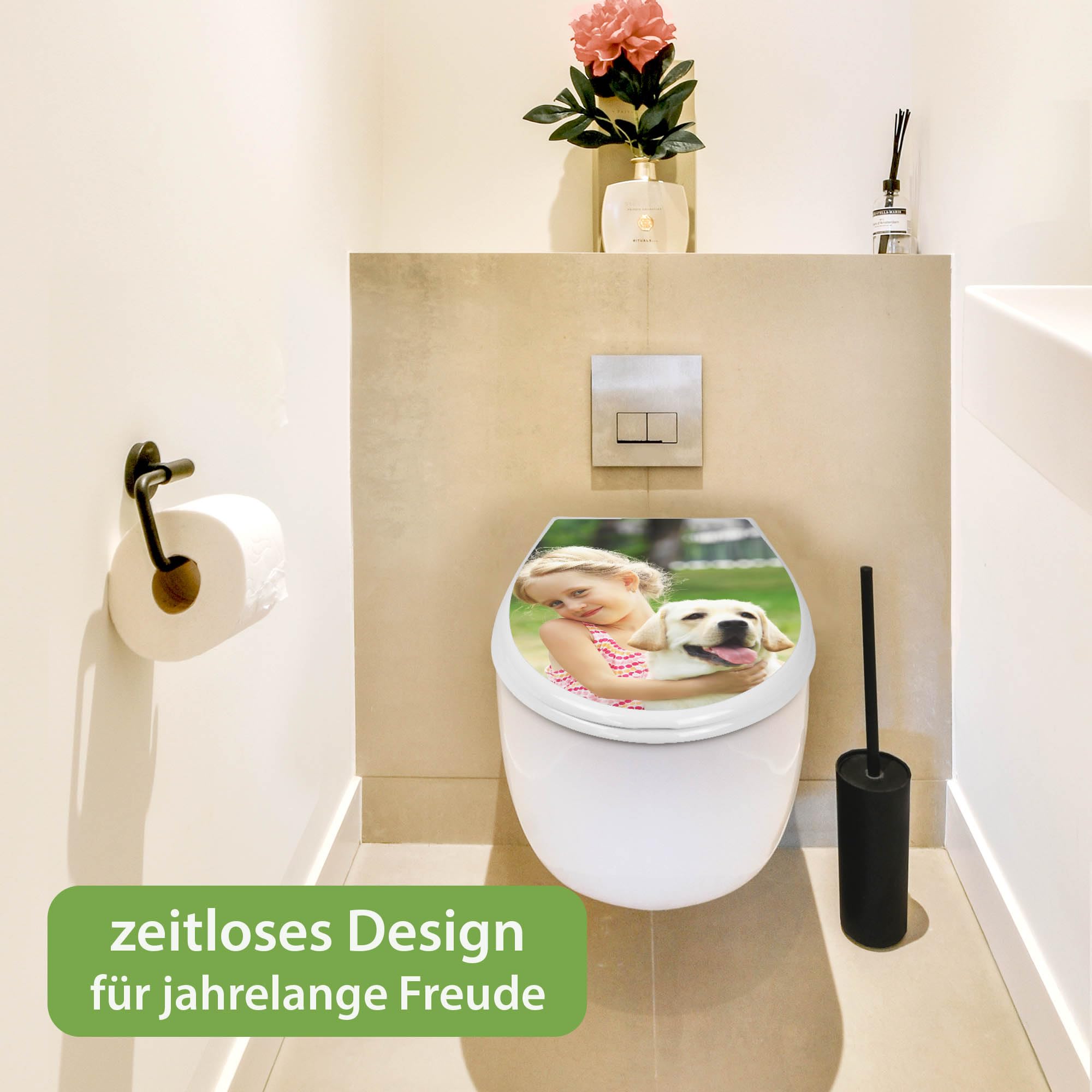 banjado Familien WC Sitz mit Absenkautomatik 44,9x37,1cm - Klobrille mit Kindersitz aus hochwertigem Polypropylen - Toilettendeckel mit Kinder Toilettensitz integriert - Motiv Wunschmotiv