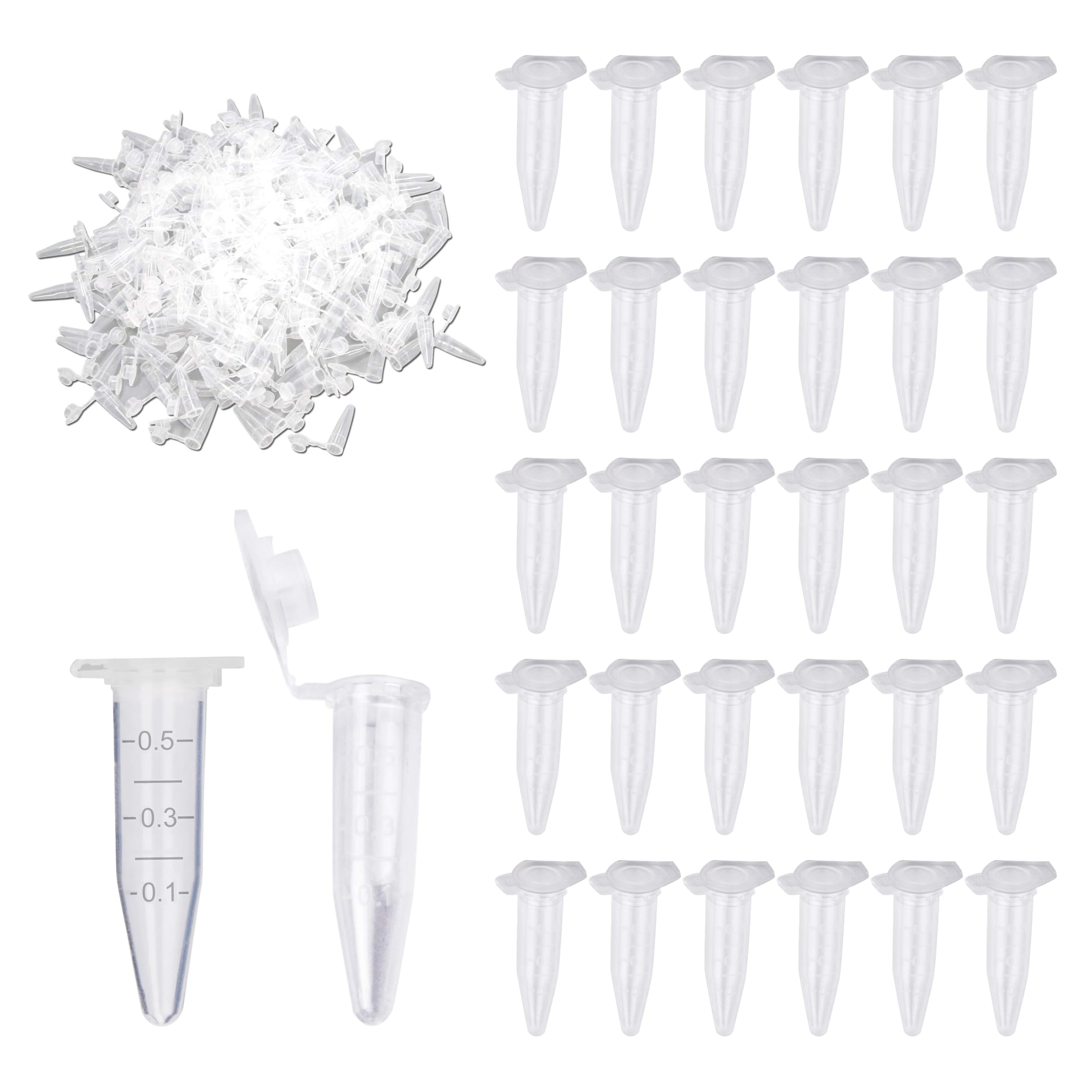 500 Pièces Tube Microcentrifugeuse,0.5ML Tube à Centrifuger Conique,Récipients à Réaction avec Snap Capuchon,pour l'analyse d'échantillons en Laboratoire Conteneur de Stockage d'Échantillons