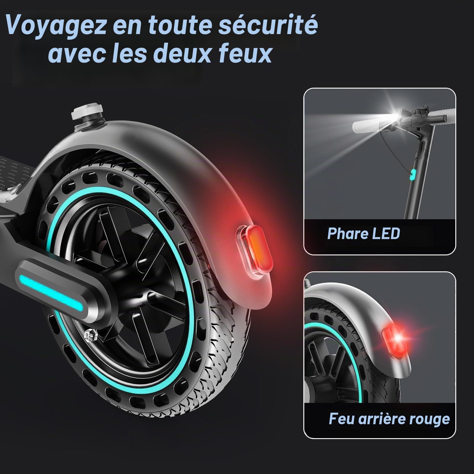 Trottinette Électrique Adulte, Moteur de 350W, Vitesse Max 25 km/h, 3 Modes de Vitesse, Autonomie 30-35KM Batterie 36V 10.5Ah, Pneus Solides 8.5'', Double Frein, APP