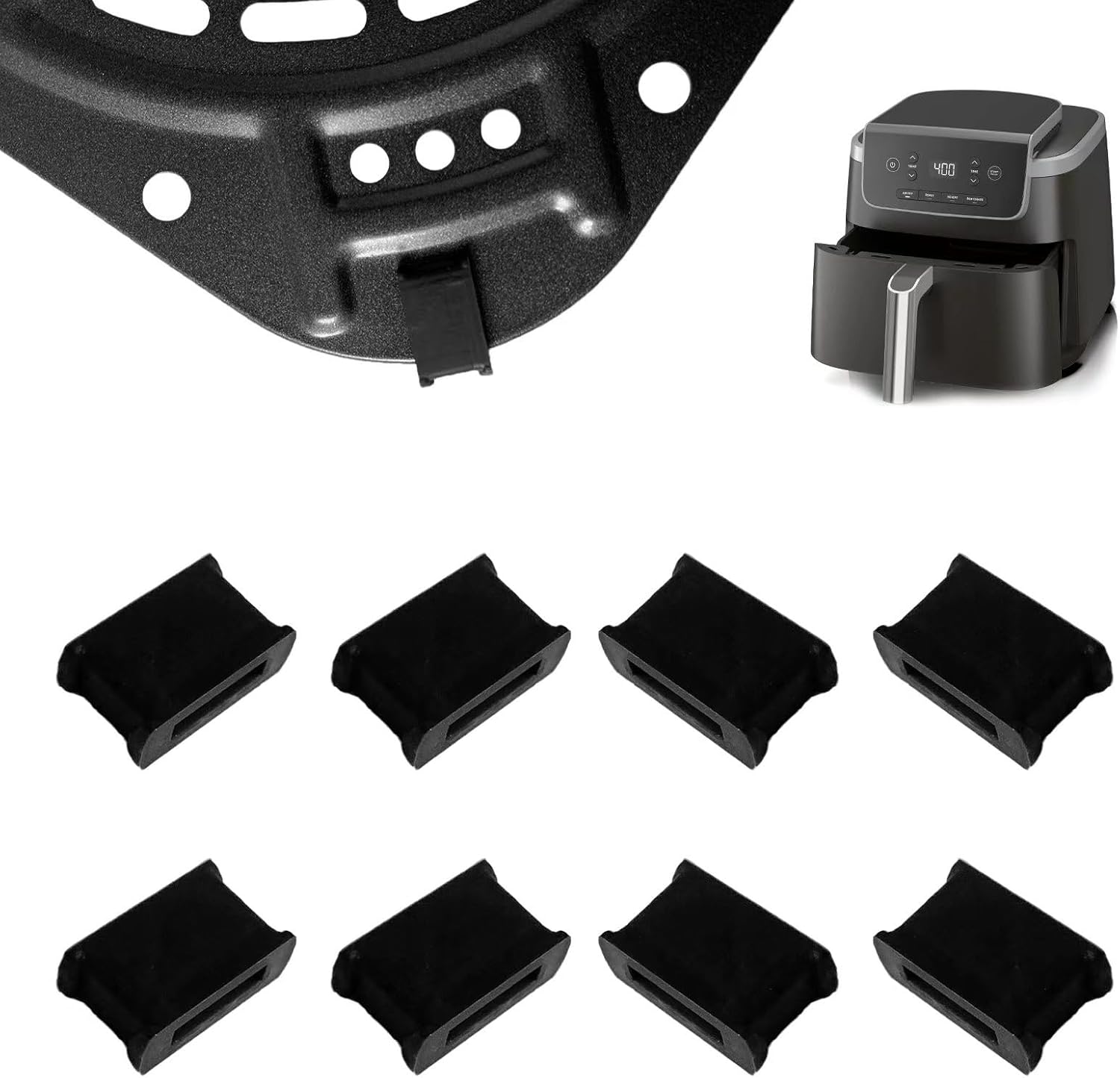 8PCS Air Fryer Silicone Rubber Bumpers for Ninja 5QT AF141 AF142/6.5QT AF181 AF182AMZ Air Fryer Pro, Upgraded Silicone Rubber Feet Tabs Pads Tips Sides Parts Stoppers Spacers Supports for Ninja