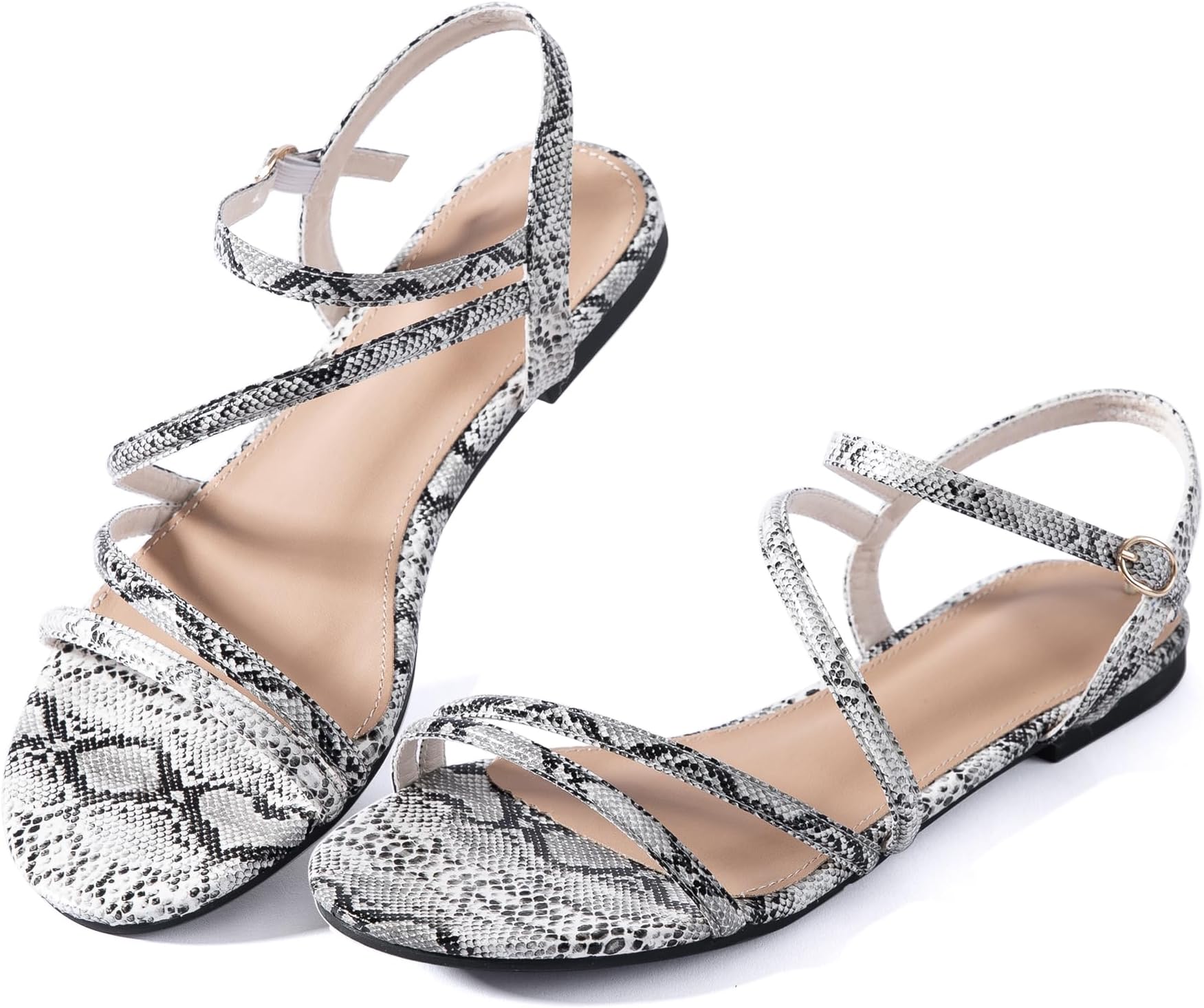 Women Flat Sandals Dressy Strappy Gladiator Summer Ankle Strap Nude Open Toe Comfortable Wedding Casual Leather Ladies Party Trendy Vacation