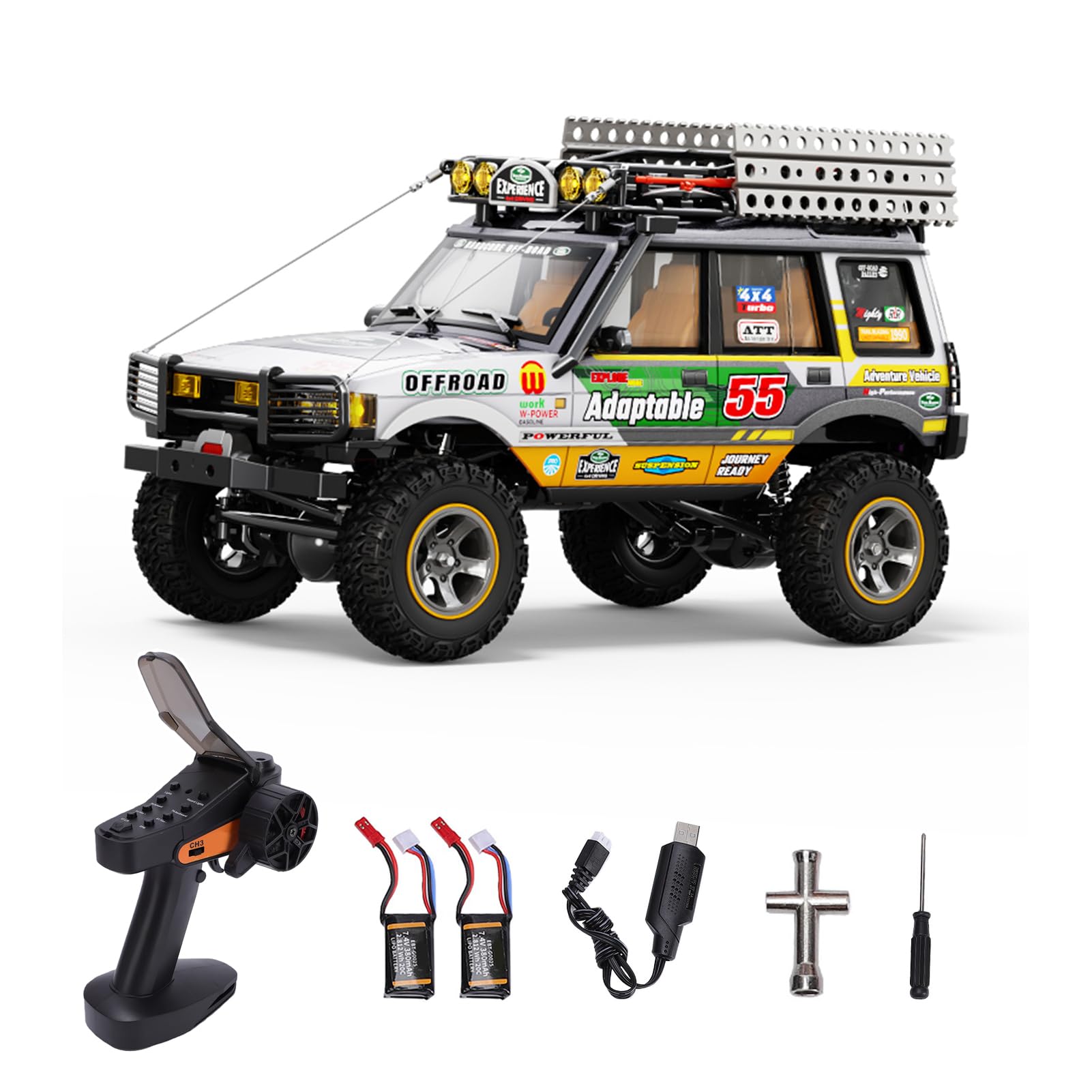 Hylukon 1/18 Scale RC Crawler, 2.4GHz Full Proportional Remote Control Off-Road Car, 4WD RC Rock Truck Simulation Off-Road Climbing Vehicle Dual Speed Model Car for Adults (Yellow)