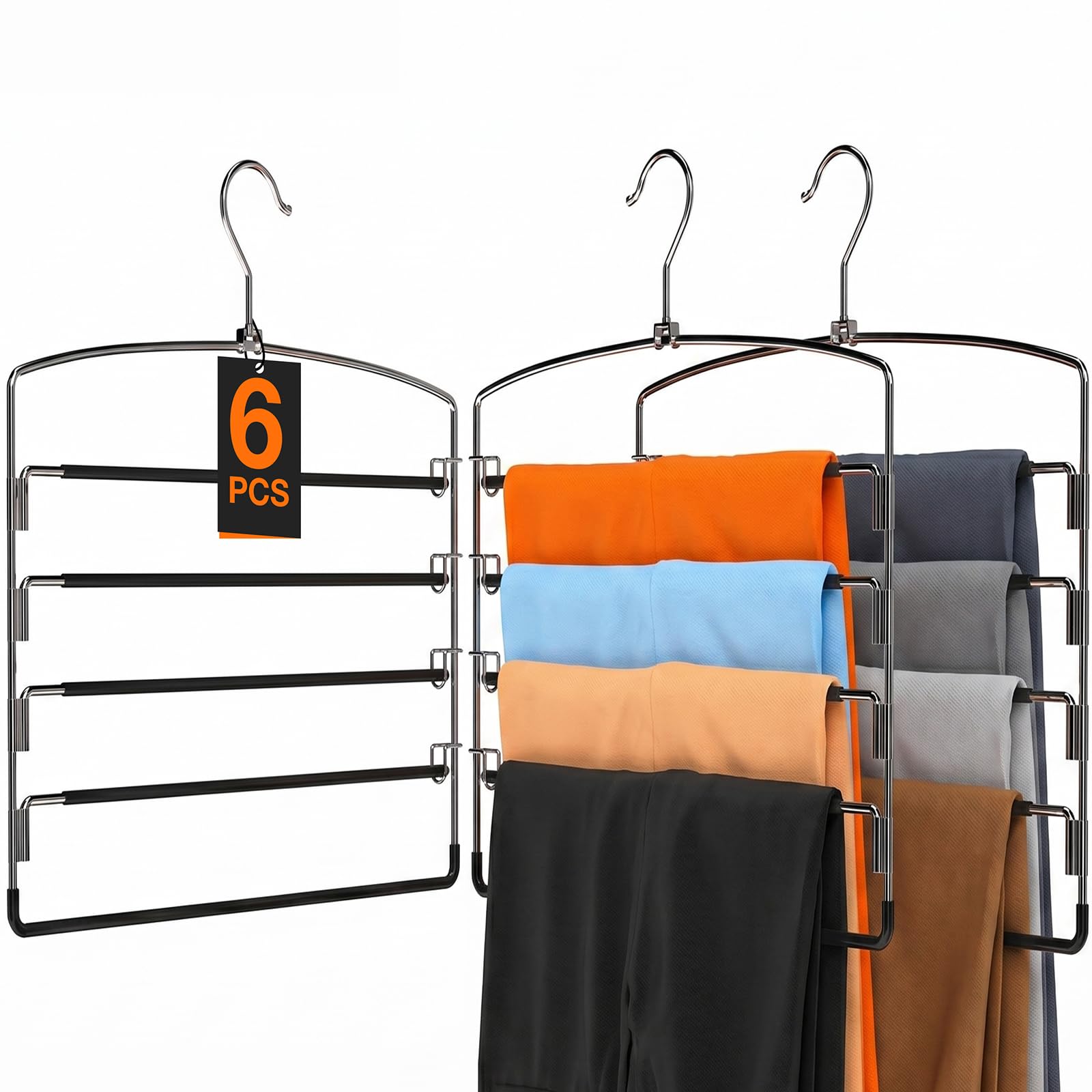 Korpai Hosenbügel, platzsparend, mehrlagig, 150° drehbar, Metall-Schwenkarm, rutschfeste Gummibeschichtung, Schrank-Organizer und Aufbewahrung, 360° drehbarer Haken für Jeans, Hosen, Hosen, Hosen