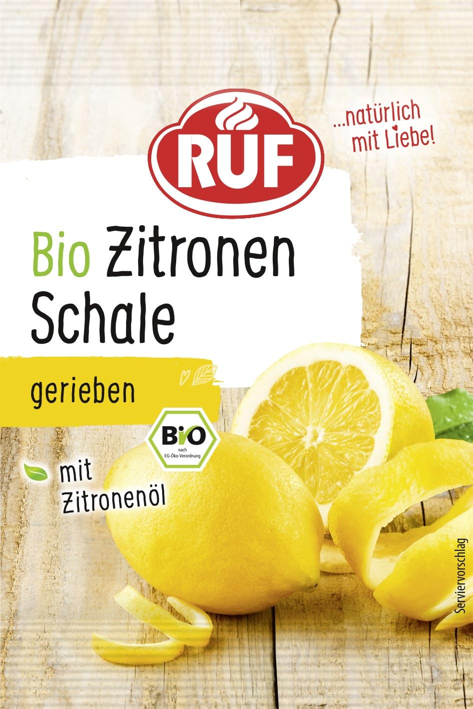 RUF Bio Zitronen Schale, gefriergetrocknete Zitronenschale mit Zitronenöl, Alternative zum frischen Zitronen-Abrieb, zum Aromatisieren von Gebäck und Desserts