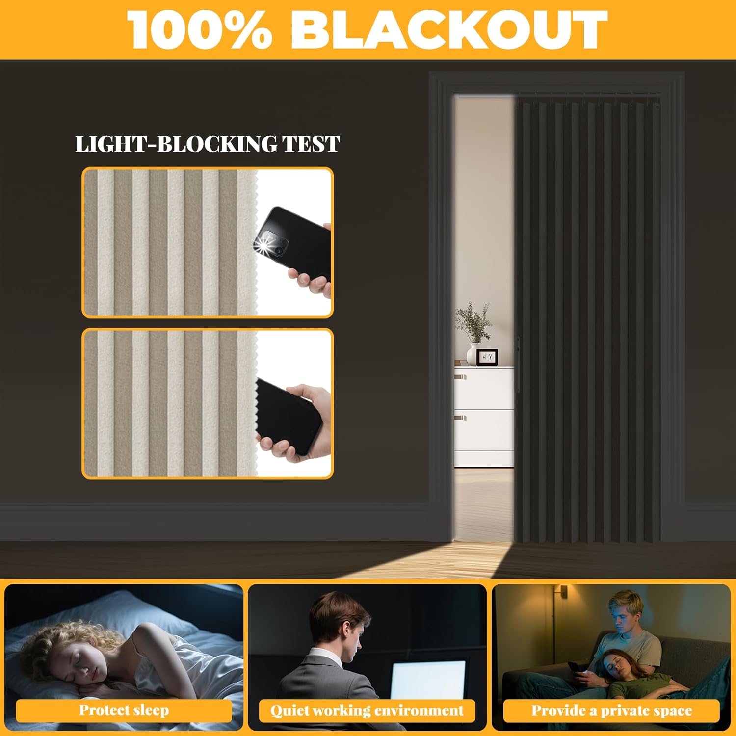 AJAZZ 100% Blackout Magnetic Door Curtain Accordion Doors Interior Folding Closet Door Curtain Invisible Applicable Bedroom Room Living Room Doorway (Cream White 42" W x 78" L) 1 Panel