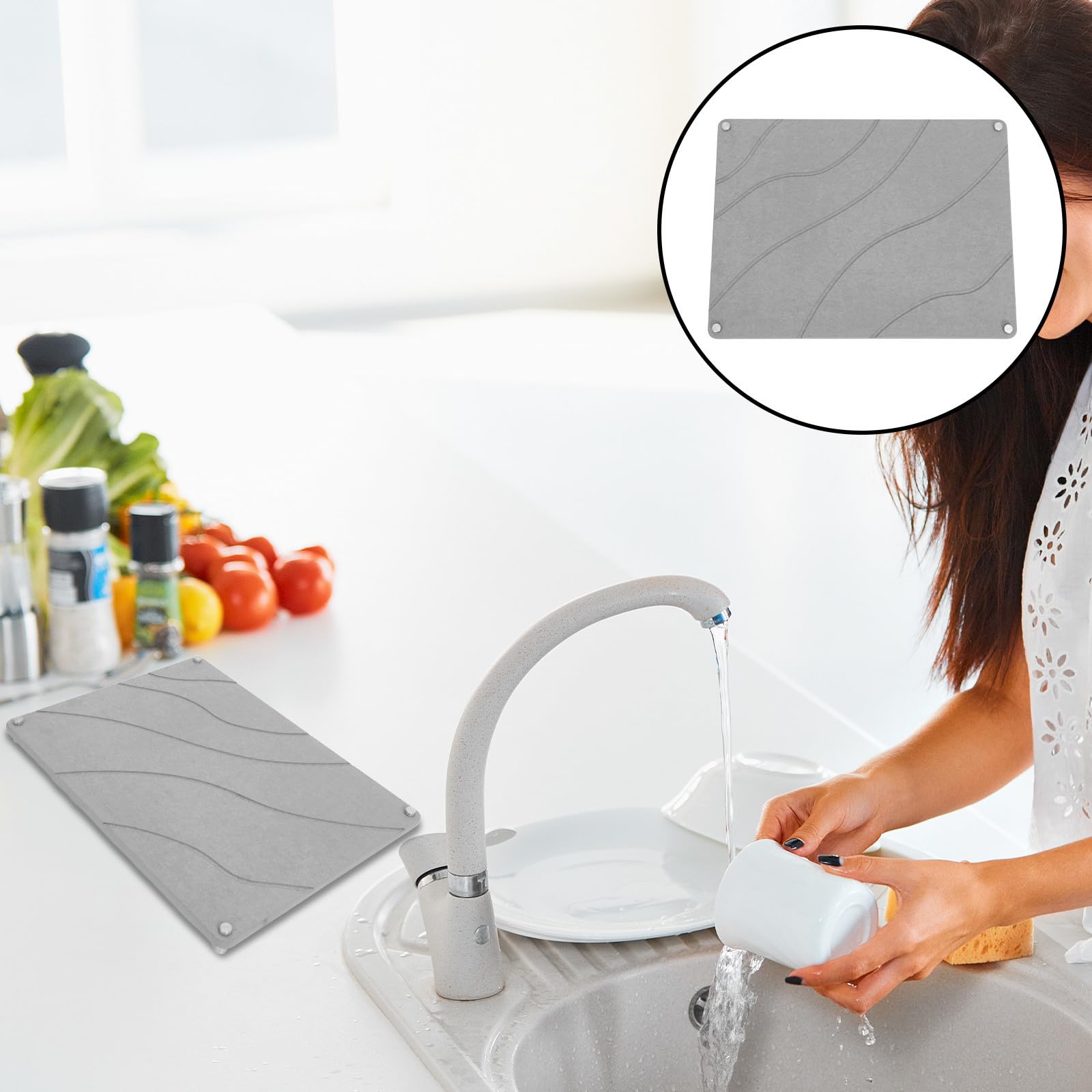 Tapis Égouttoir à Vaisselle en Pierre 16x12 Pouces | Diatom Mud, Absorption Rapide de L’eau, pour Assiettes et Ustensiles sur Comptoirs ou Autres Surfaces