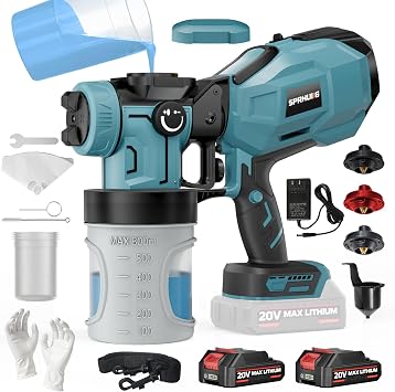 Cordless Paint Sprayer with 22000mAh Batteries, 1200W HVLP Spray Gun with 3 Brass Nozzles & 5 Reusable Cups, Electric Sprayer for Furniture, Cabinets, Walls, Fence, and House Painting Green