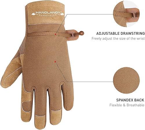 Miniatura 7 de HANDLANDY Paquete - 2 pares: guantes largos de jardinería para poda de rosas, guantes de trabajo de patio resistentes para mujer, color beige,