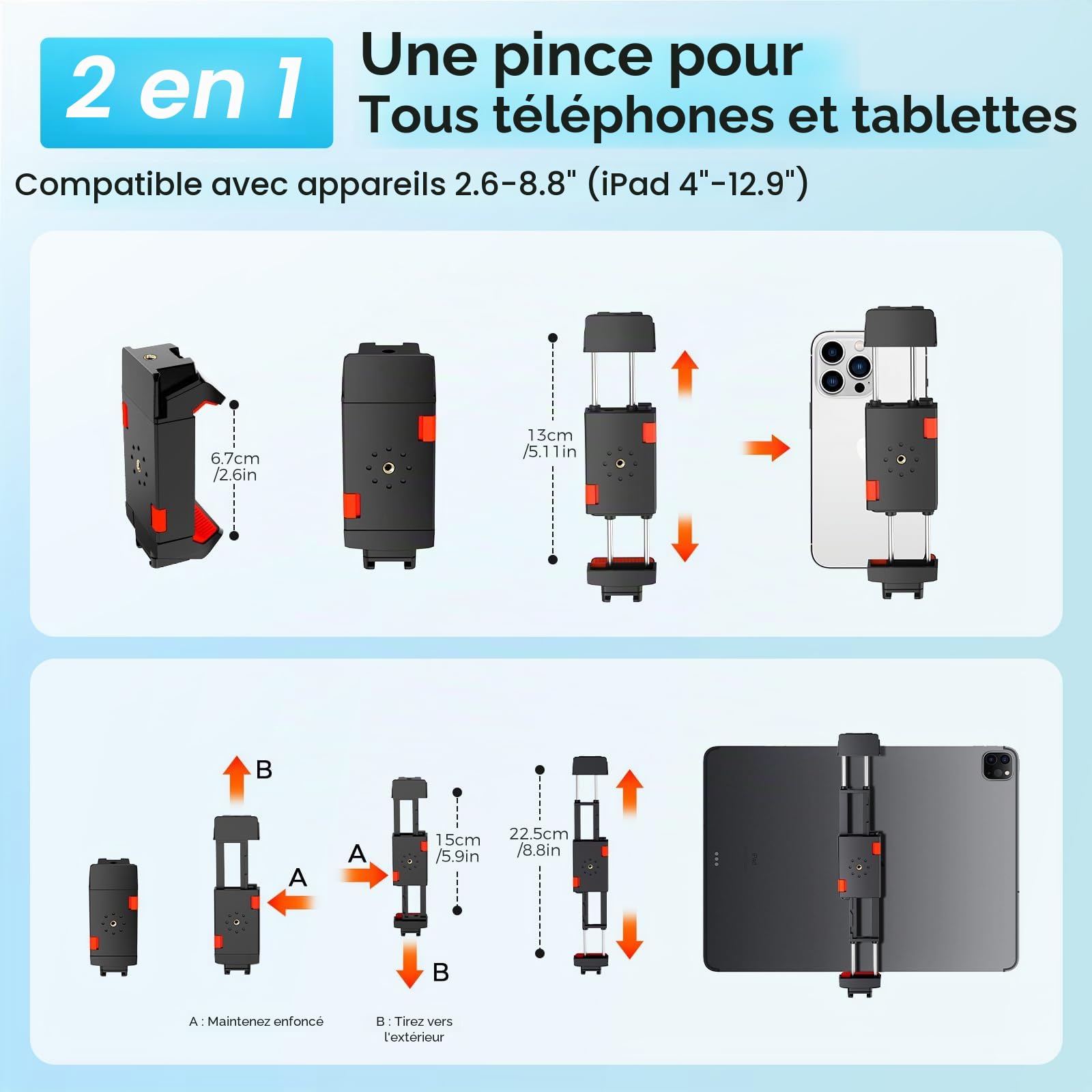 MACTREM 170cm/67 Trépied Aluminium iPad iPhone Tablette avec Télécommande | Pour Appareil Photo, Tête Amovible, Voyage, Youtube, Vidéo, Selfie, TikTok, Vlogging, Léger, Live-Stream, Studio, Make-up