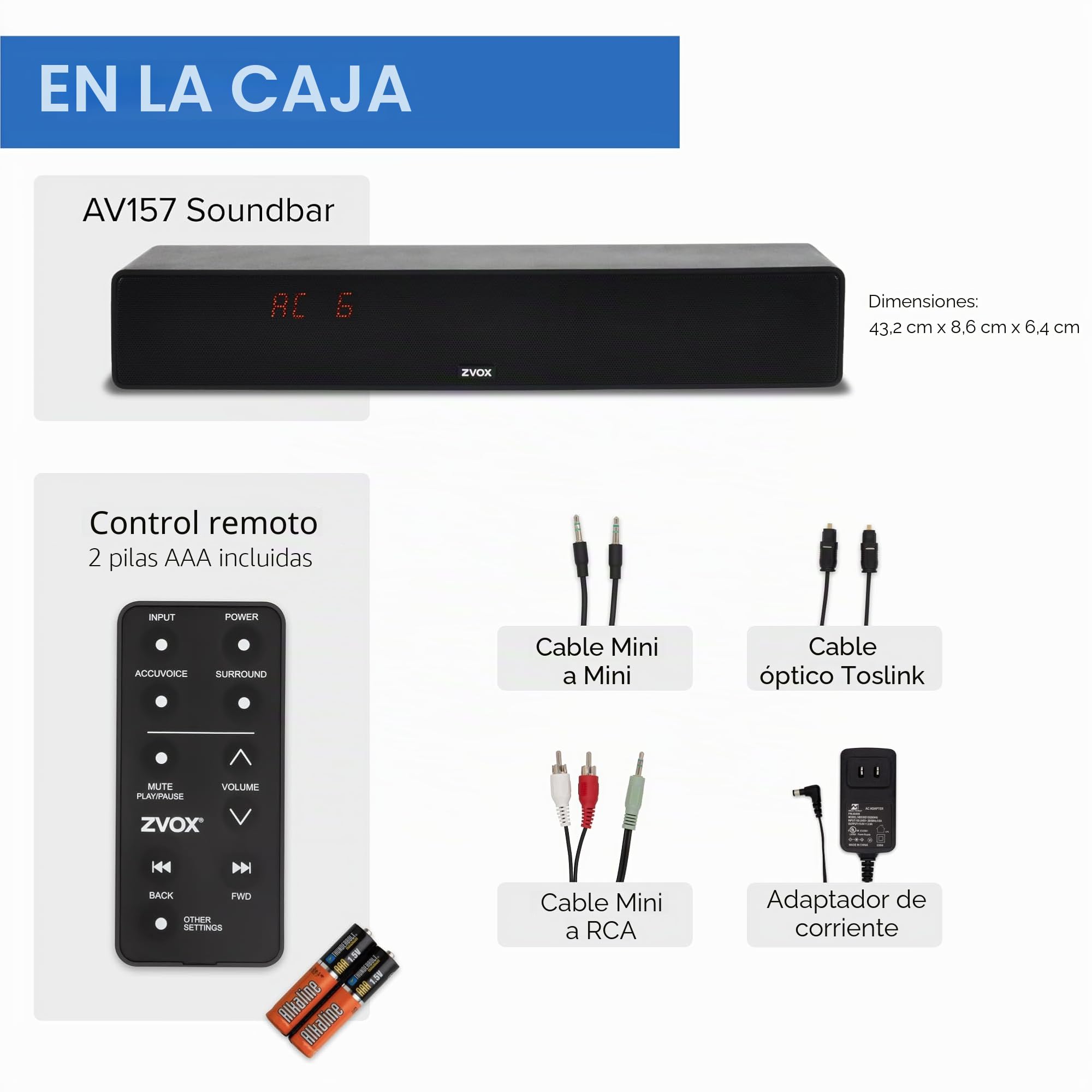 ZVOX AccuVoice AV157 - Barra de sonido aclaradora de diálogo, 12 niveles de impulso de voz | Tecnología patentada de audífonos, altavoz compacto de TV de cine en casa de 17 pulgadas, conexión simple, color negro